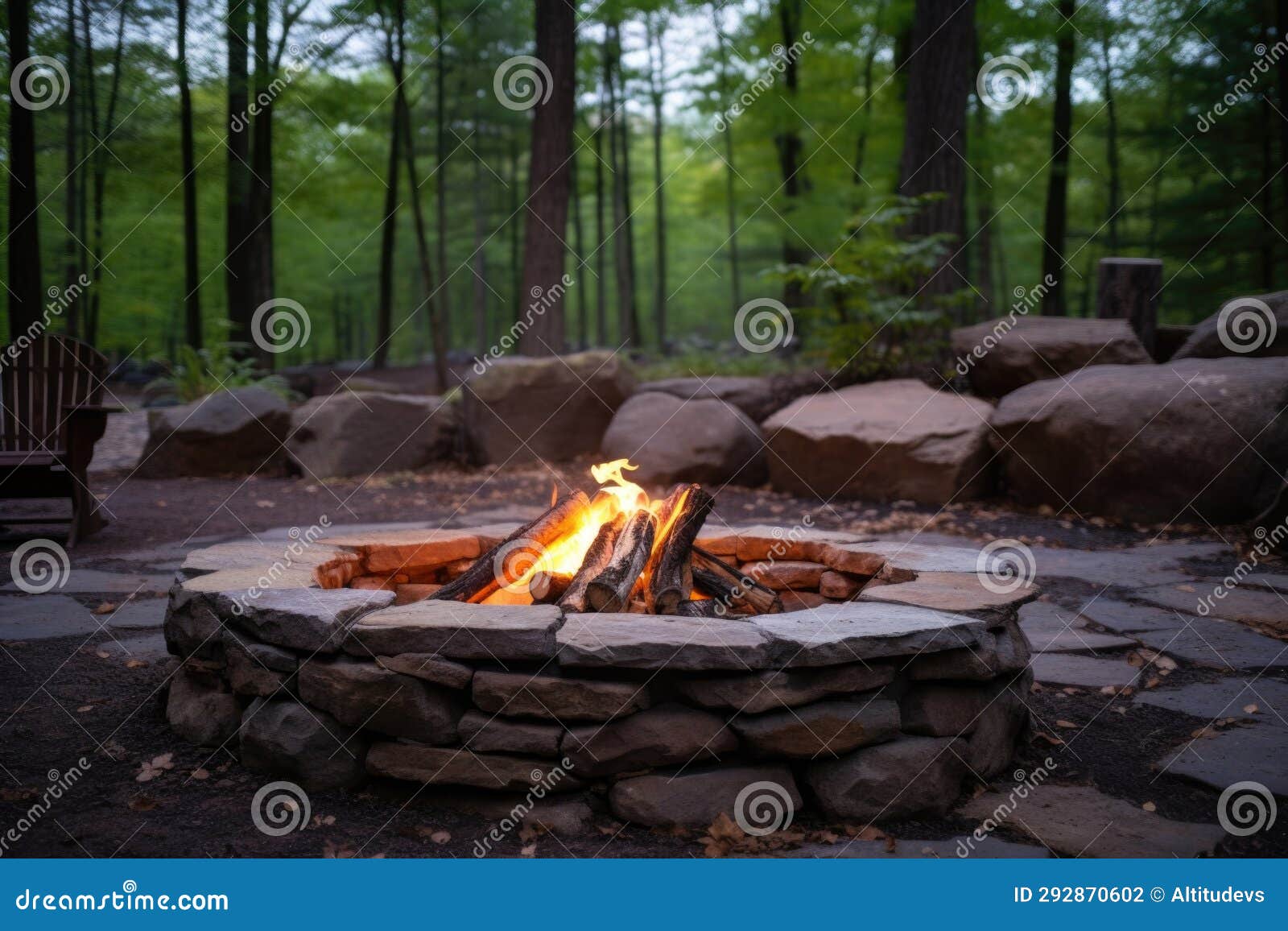 Fire Pit with Stone Surround in Forest Stock Photo Image of