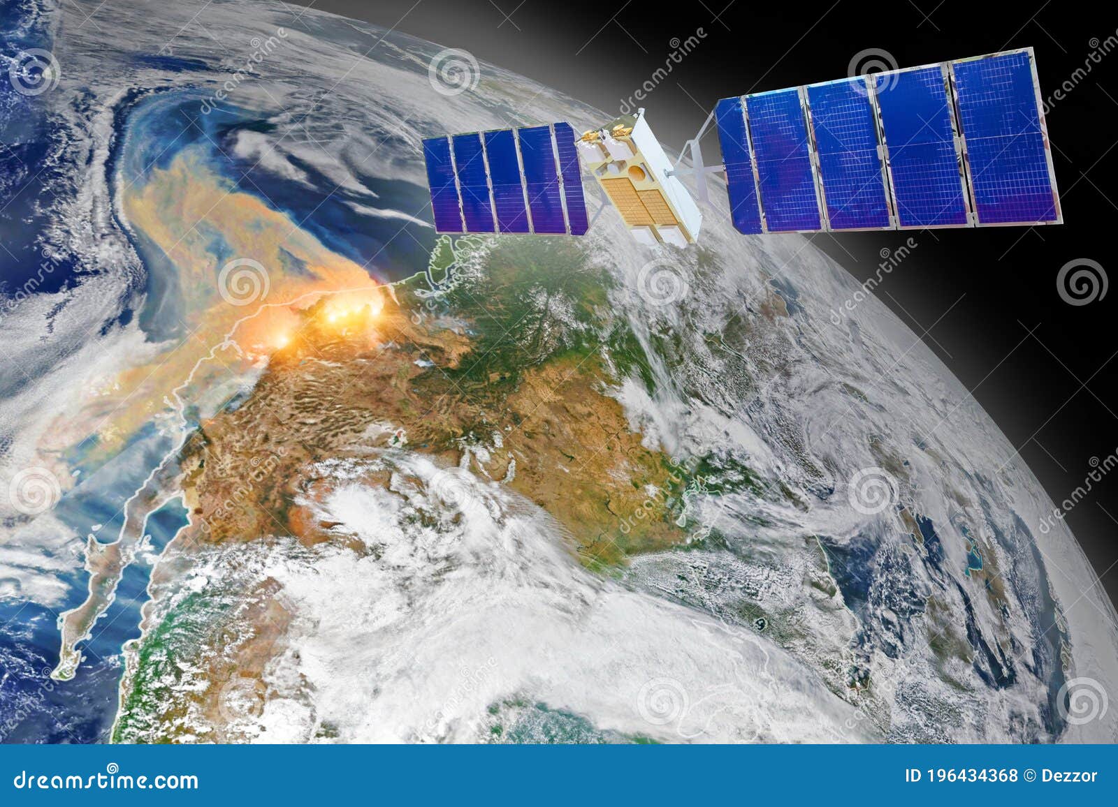 fire place in california, oregon, washington map. satellite above the earth measurements, monitoring of foci forest fires