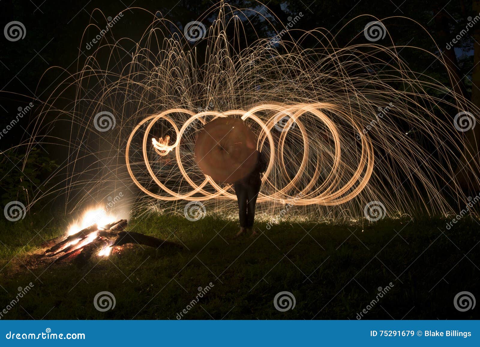 Fire Poi, Flaming Steel Wool Spinning Stock Image Image of colors