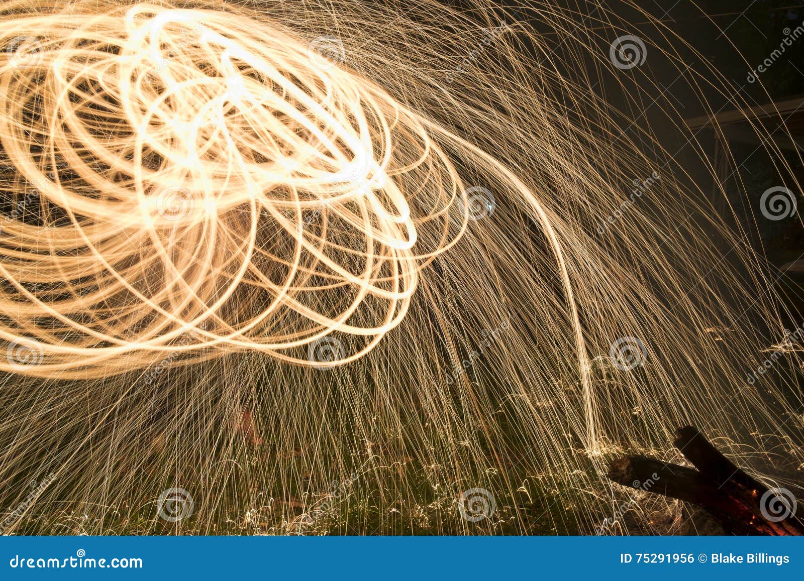 Fire Poi, Flaming Steel Wool Spinning Stock Photo Image of background