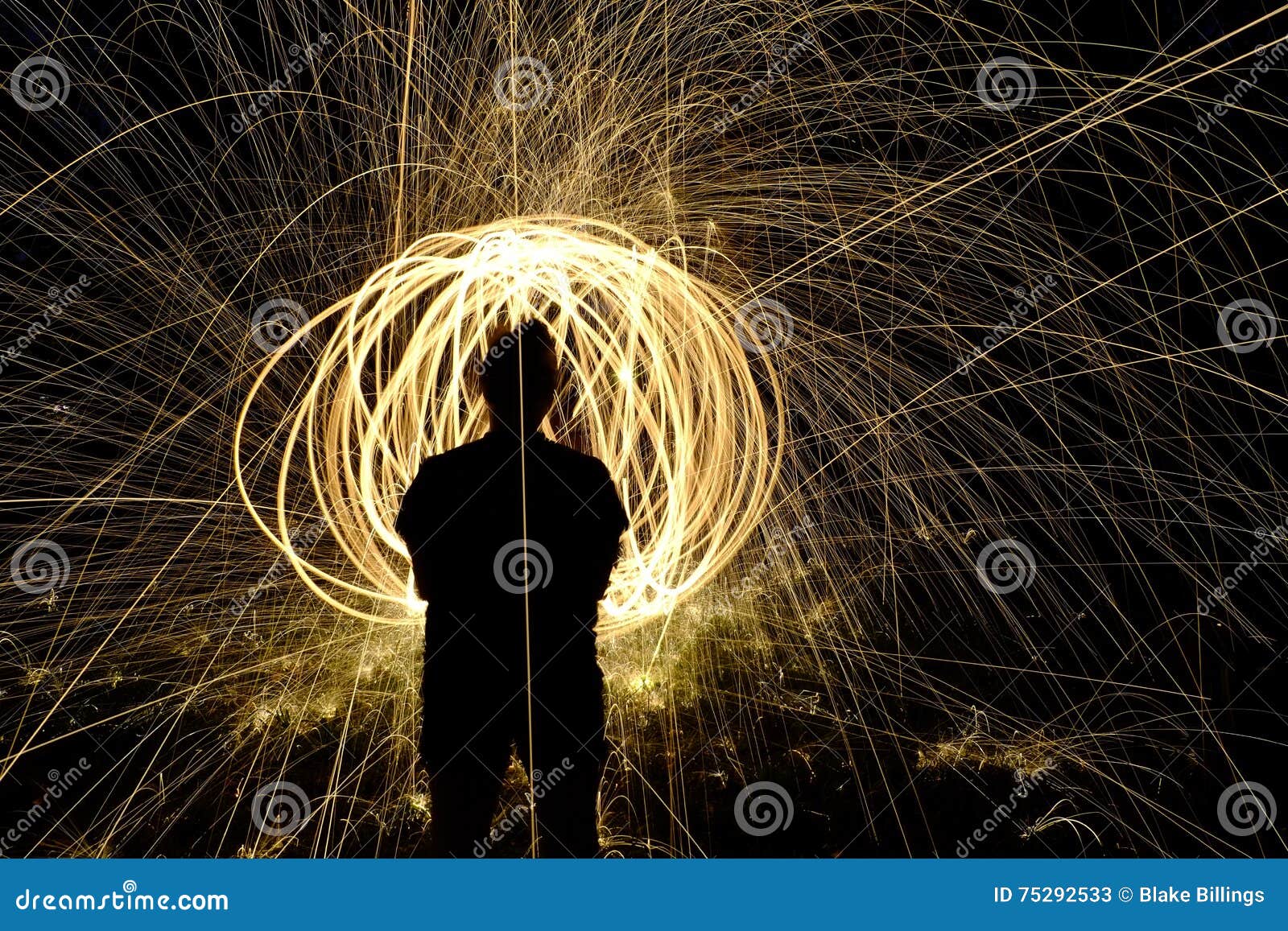 Fire Poi, Flaming Steel Wool Spinning Stock Image Image of detail