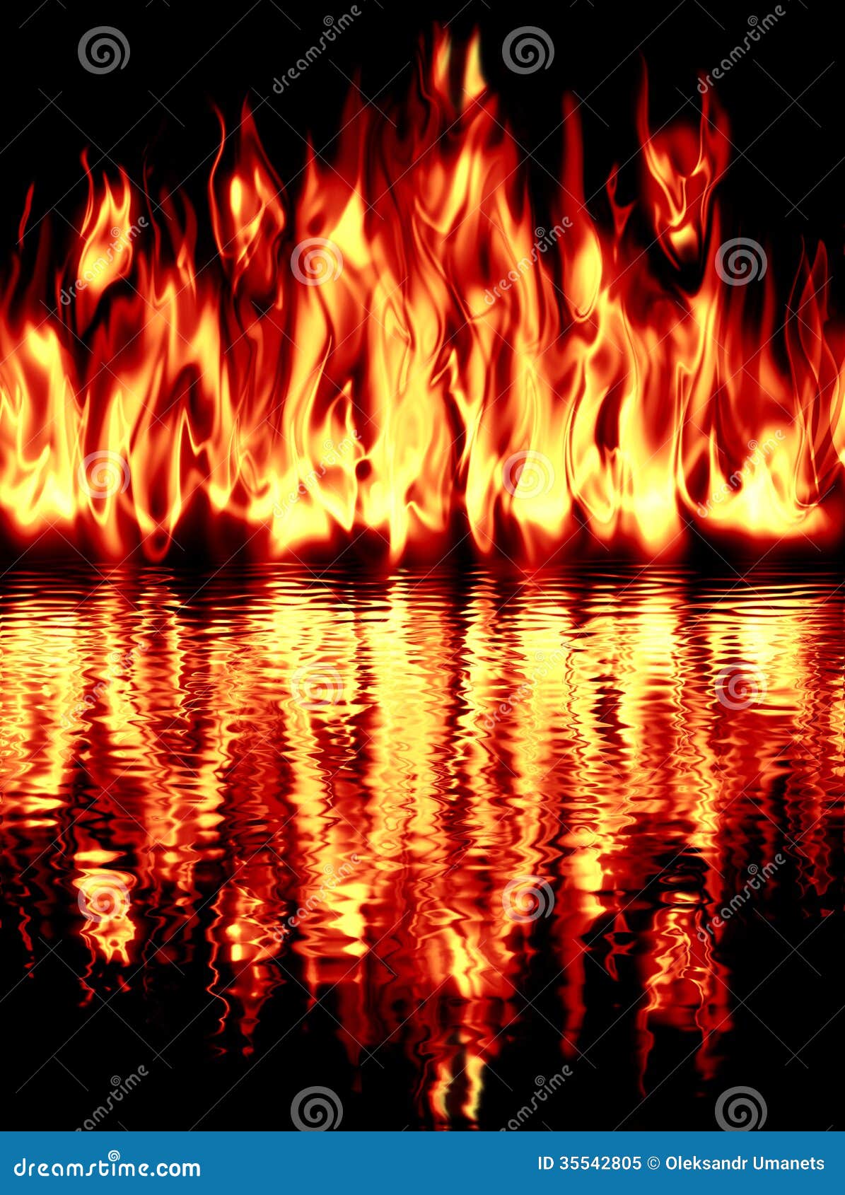The Fire Reflected in Water on a Black Background. Stock Illustration -  Illustration of burning, water: 35542805