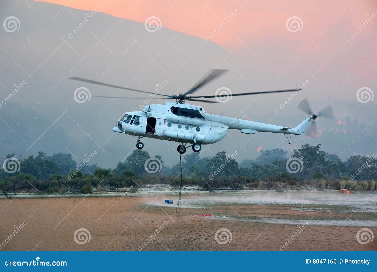 Fire Rescue Helicopter Refills Water Tank Stock Photo Image of environment, fire 8047160