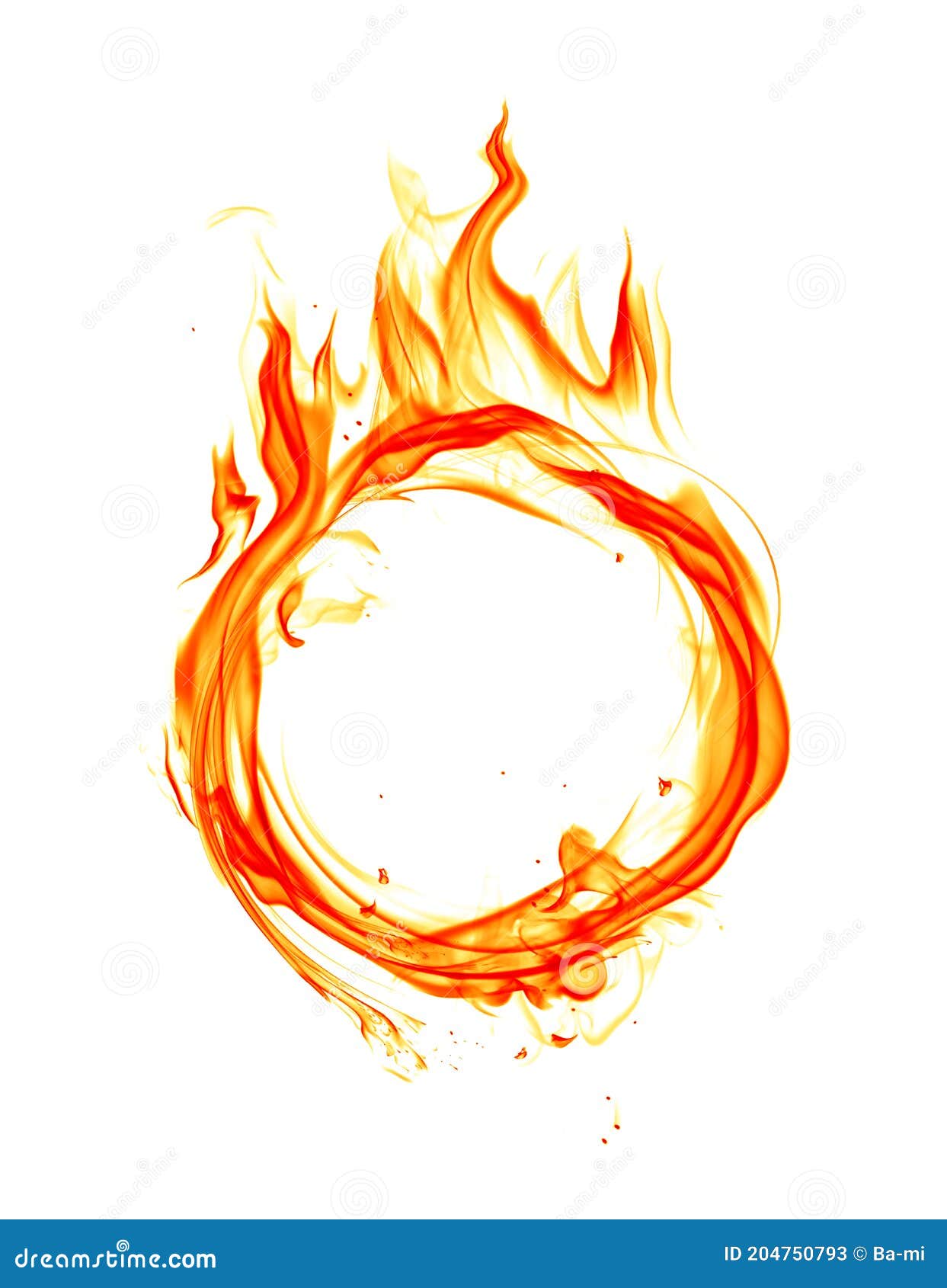 Fire Ring. Texture of Fire Flames, Smoke and Sparks Isolated on White