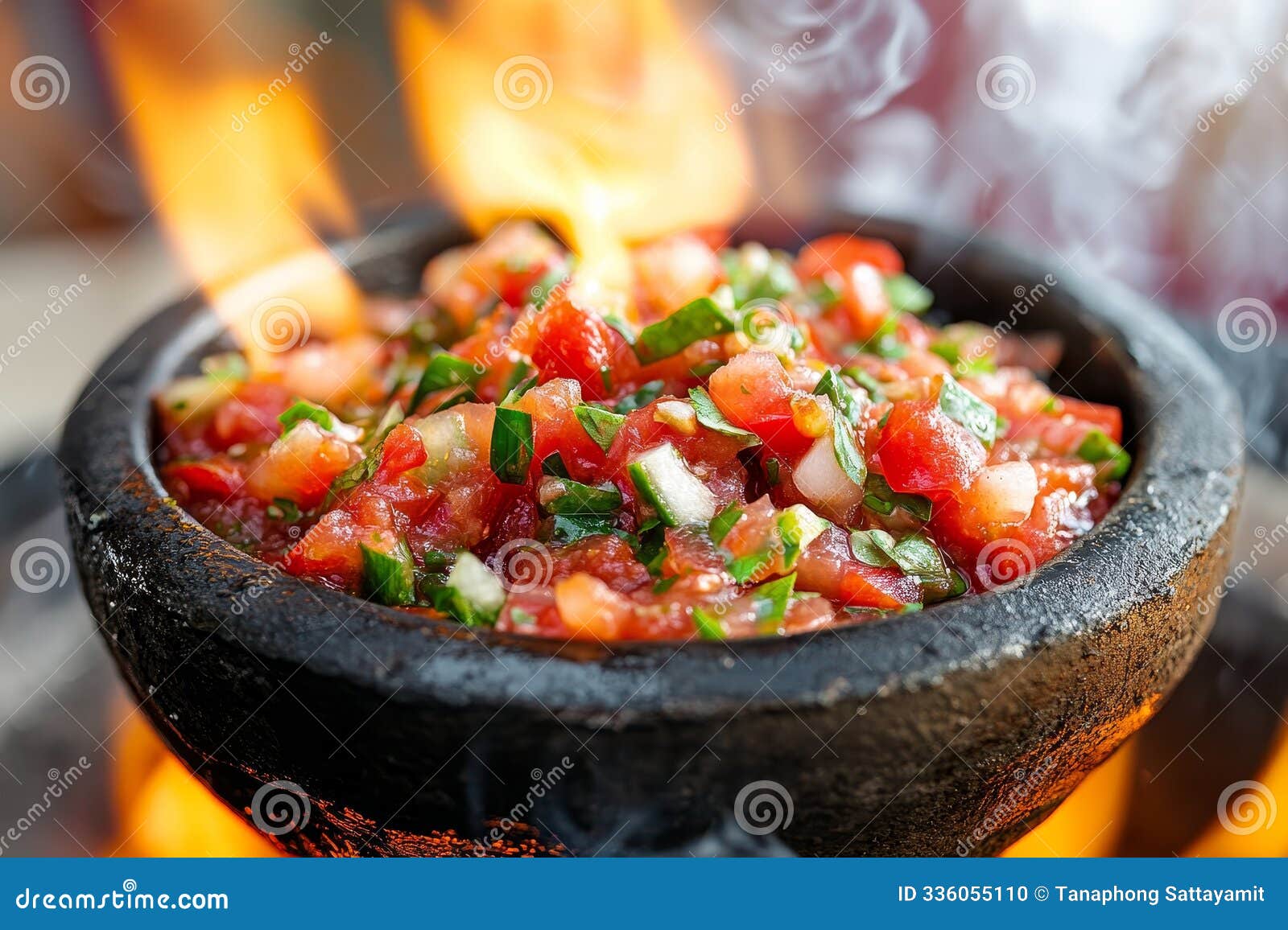 fireroasted salsa simmering in a clay pot over an open flame a vibrant and flavorful dish perfect for any occasion this image