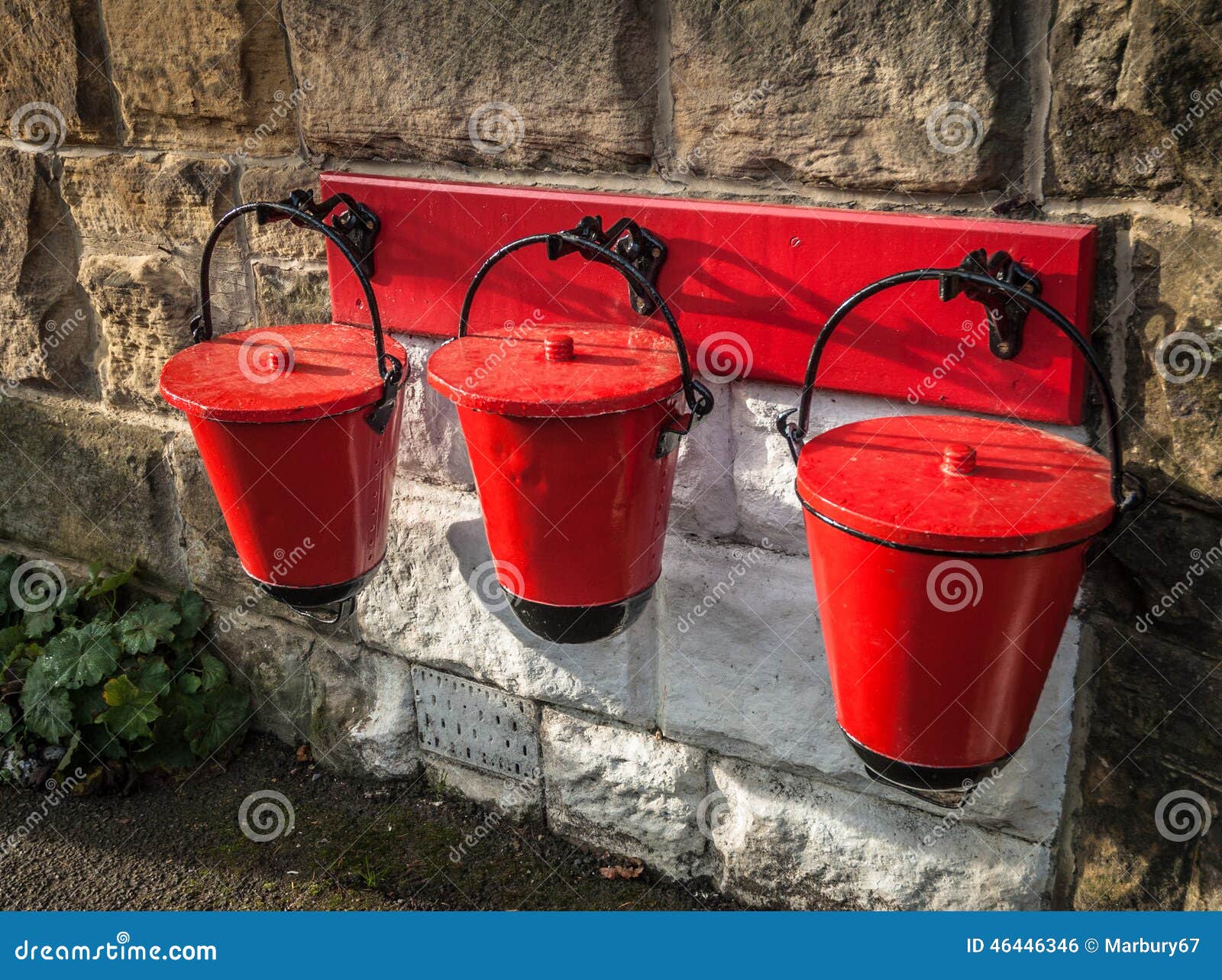 Fire Sand Buckets stock photo. Image of vintage, station 46446346