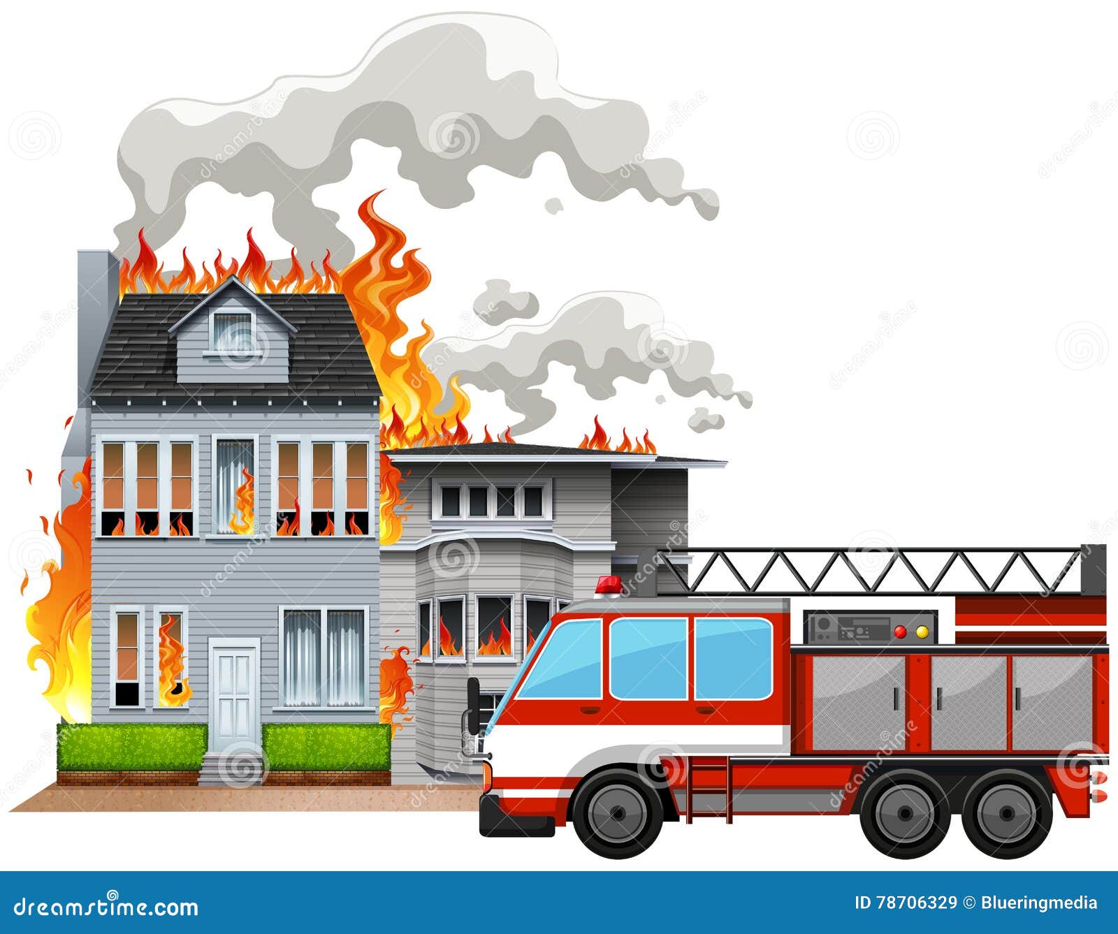 Fire scene with fire truck stock vector. Illustration of background -  78706329