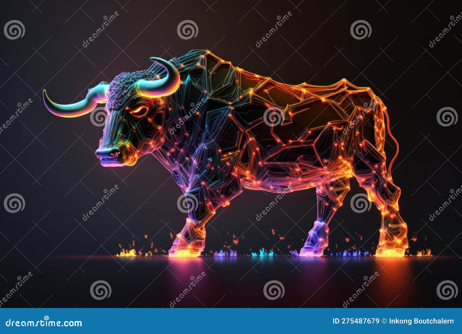 Fire Sculpture of Bull, Bullish Divergence in Stock Market and Crypto ...