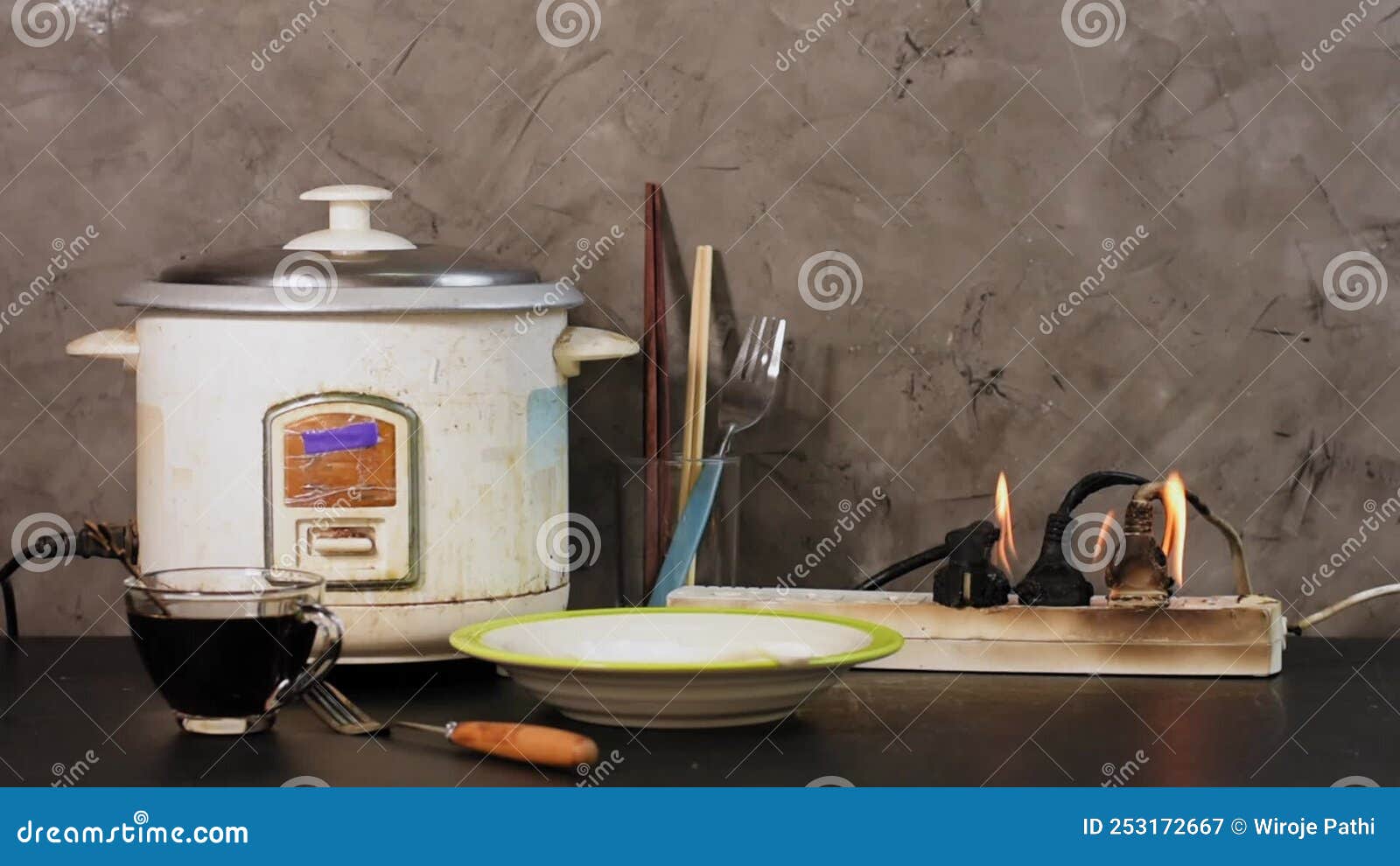 Fire and Smoke from Plugging the Power Cord into an Overloaded