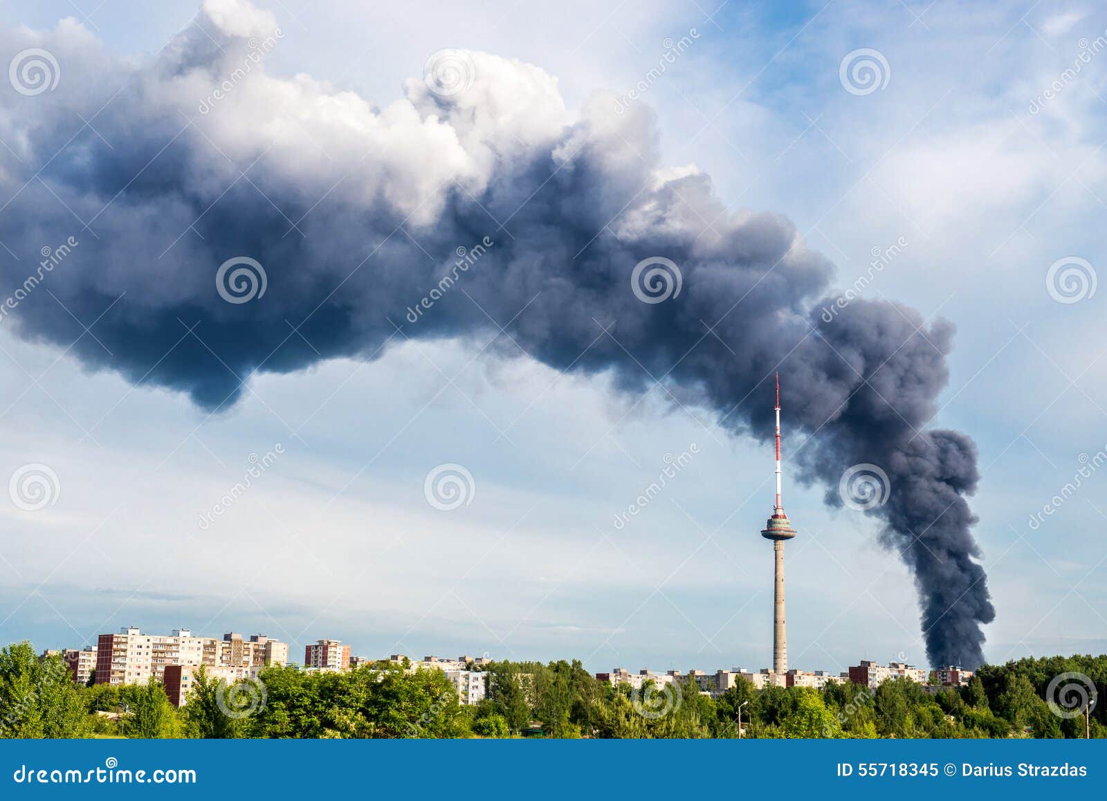 Huge fire smoke in Vilnius, Lithuania