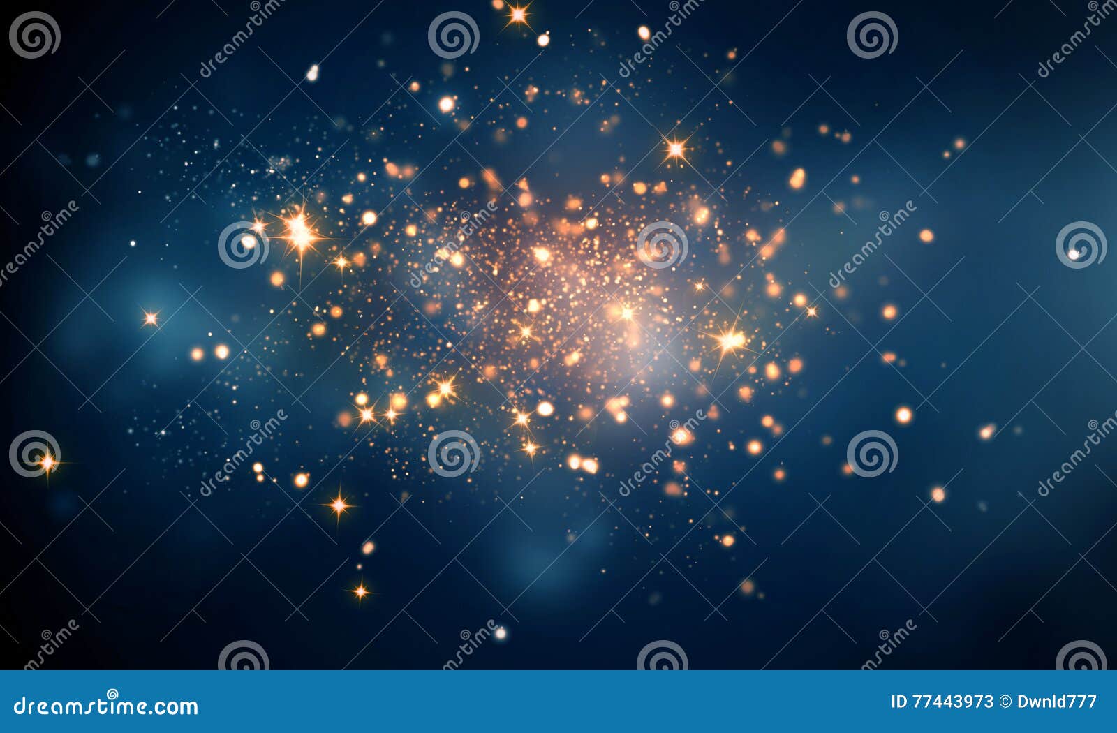 fire sparkles in dark blue bokeh background