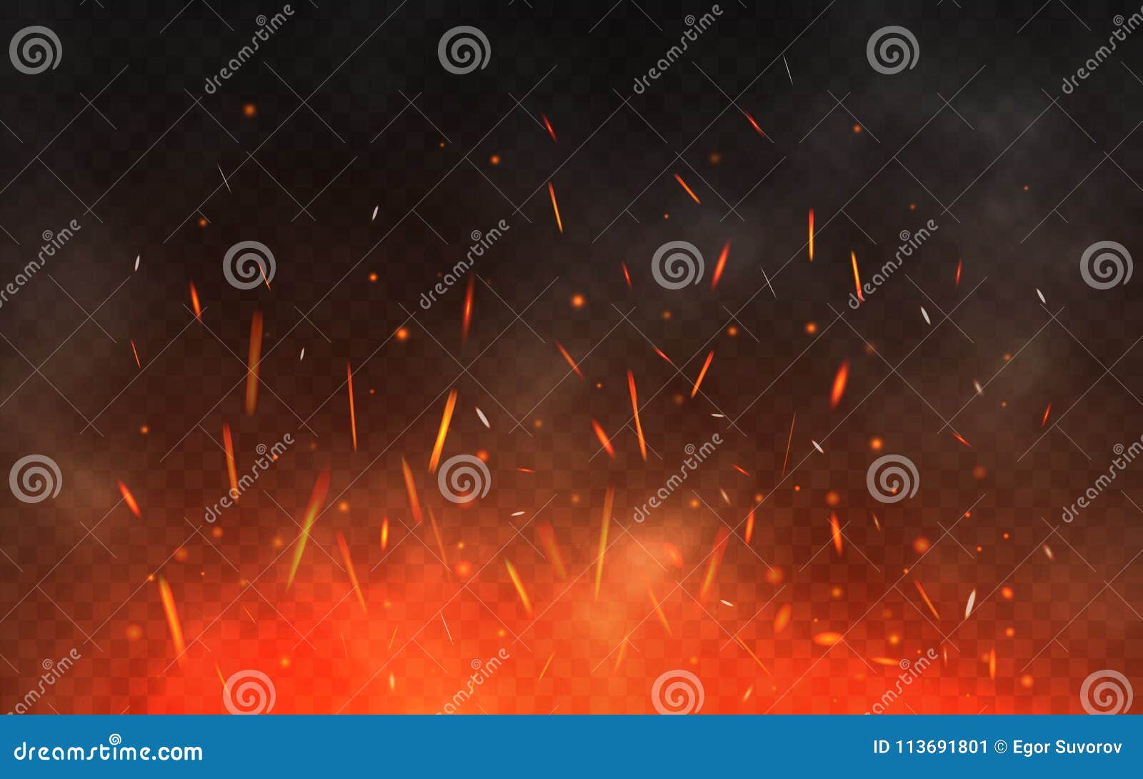 fire sparks flying up. glowing particles on a transparent background. realistic fire and smoke. red and yellow light