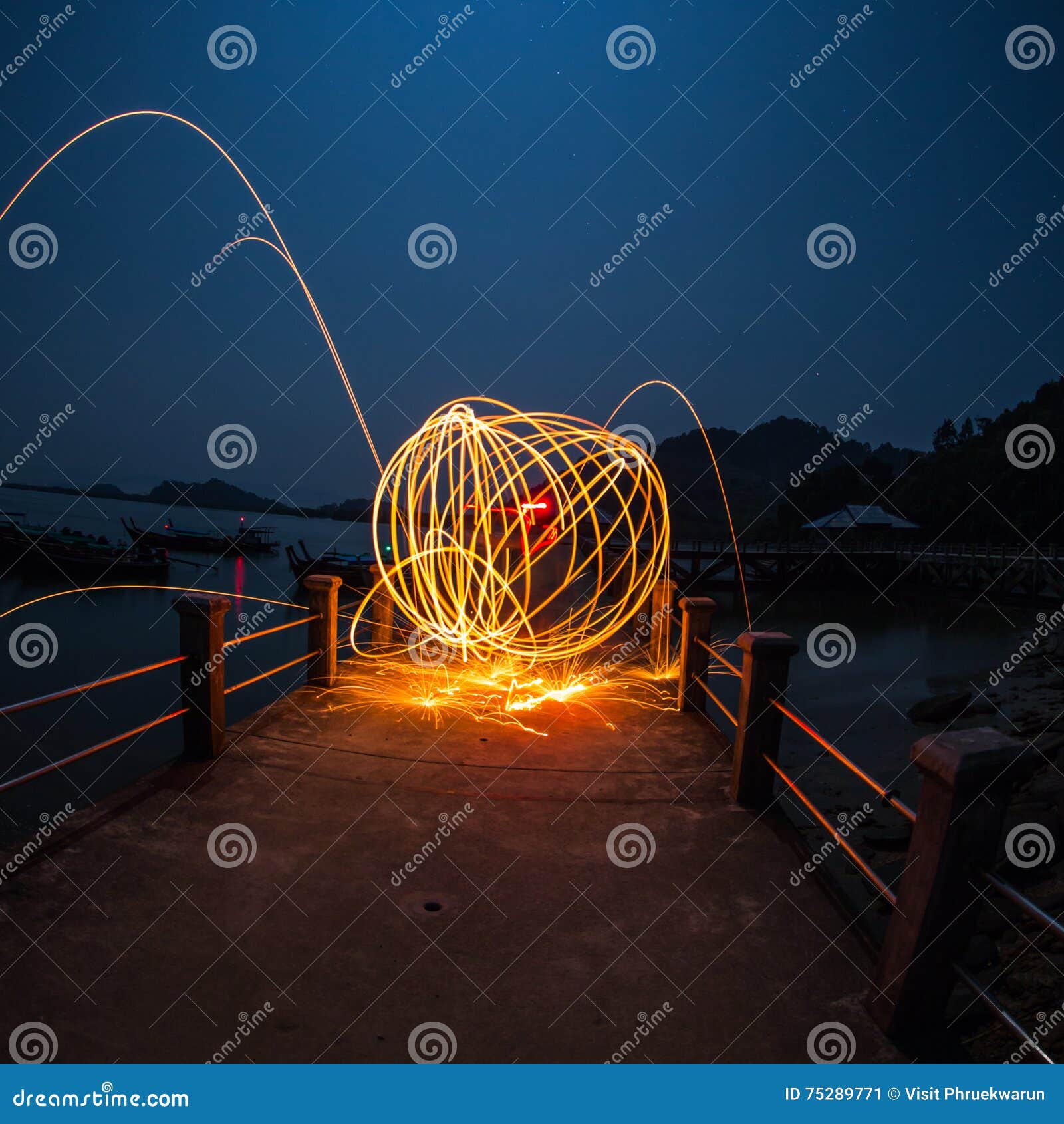 Fire Spinning from Steel Wool Stock Image Image of motion, color