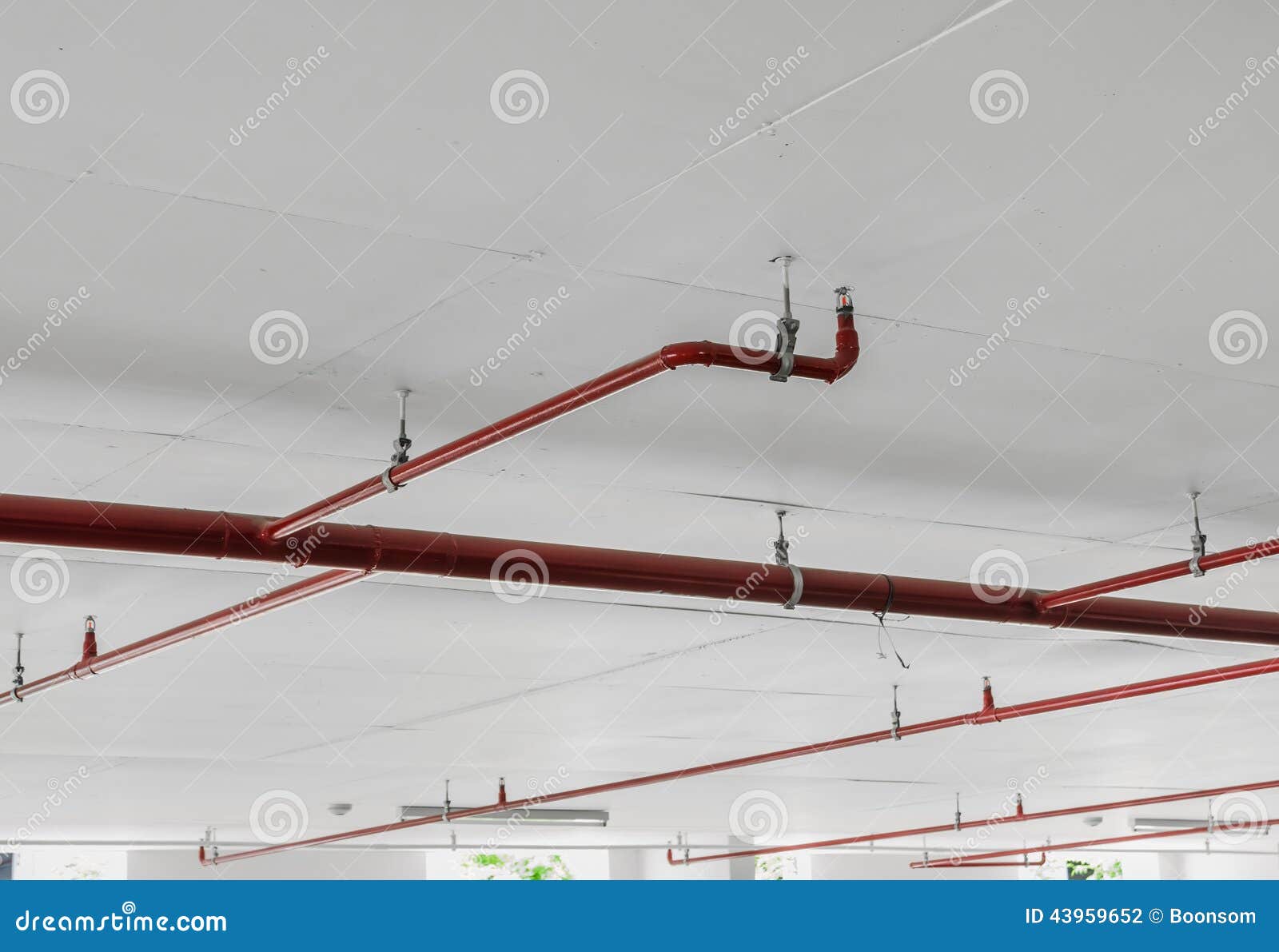 Fire Sprinkler with Red Pipe Lines Stock Photo - Image of tube, bulb:  43959652