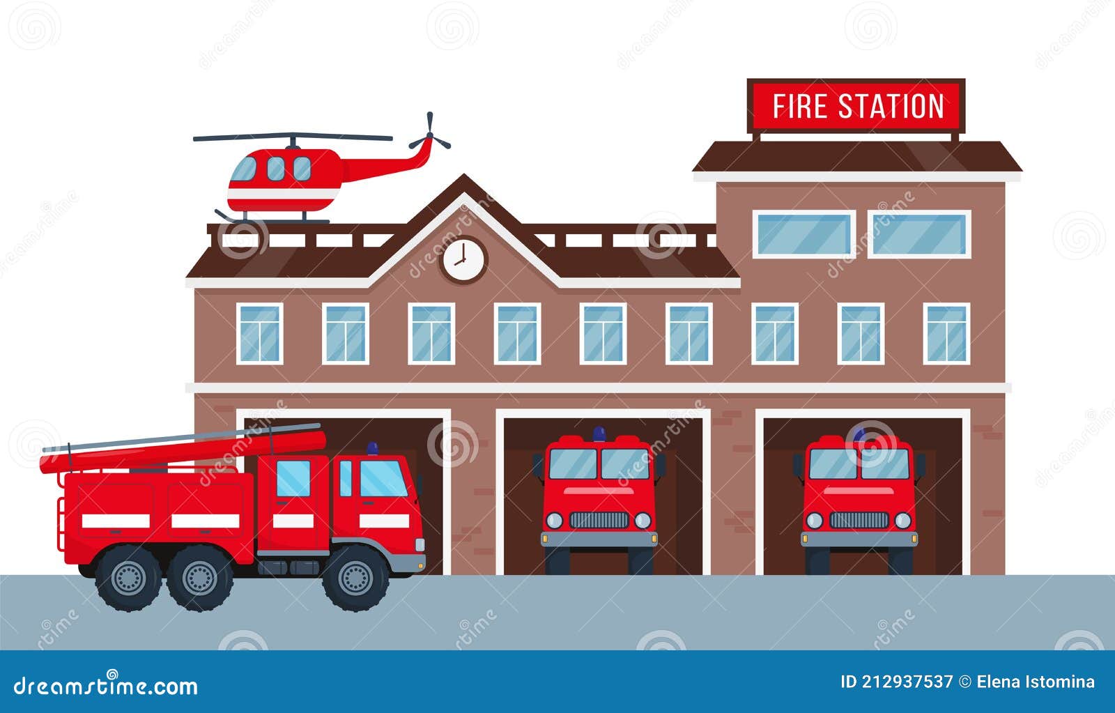 fire station building with fire engine vehicle.