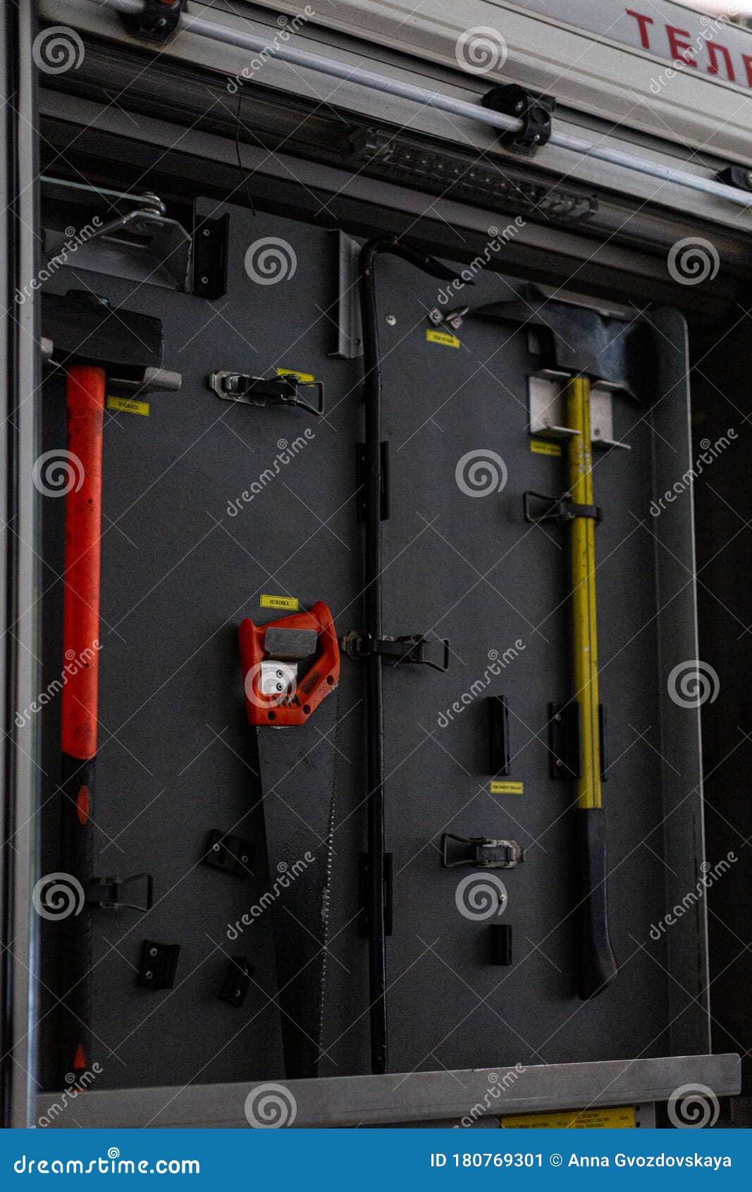Fire Tools Mounted on a Fire Truck Stock Image Image of rescue, metal