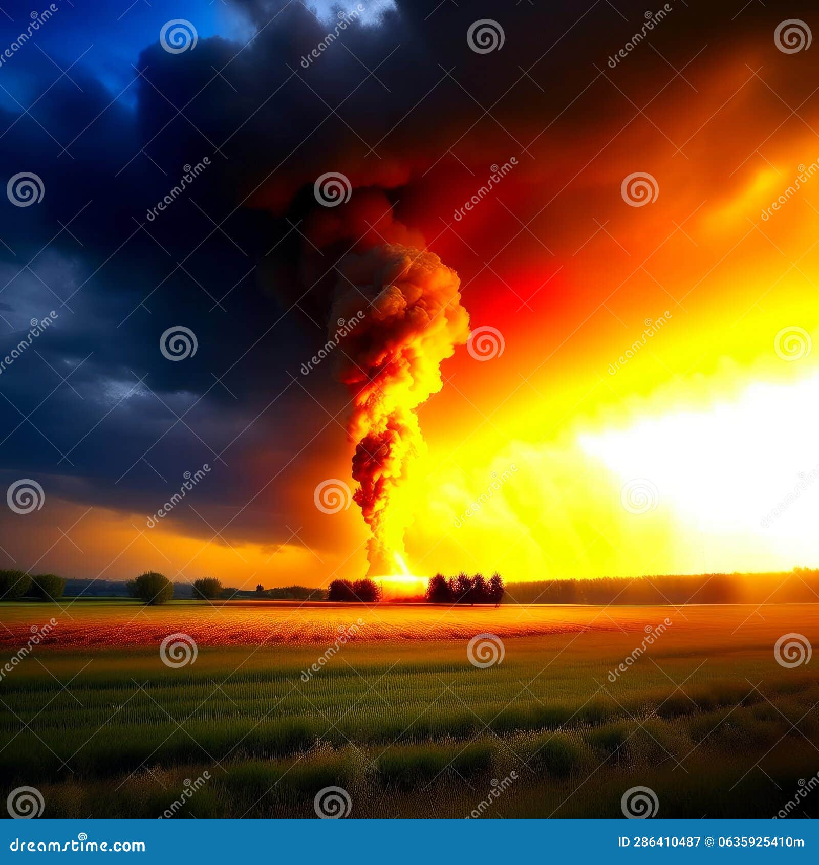 Fire tornado on the field. stock illustration. Illustration of science