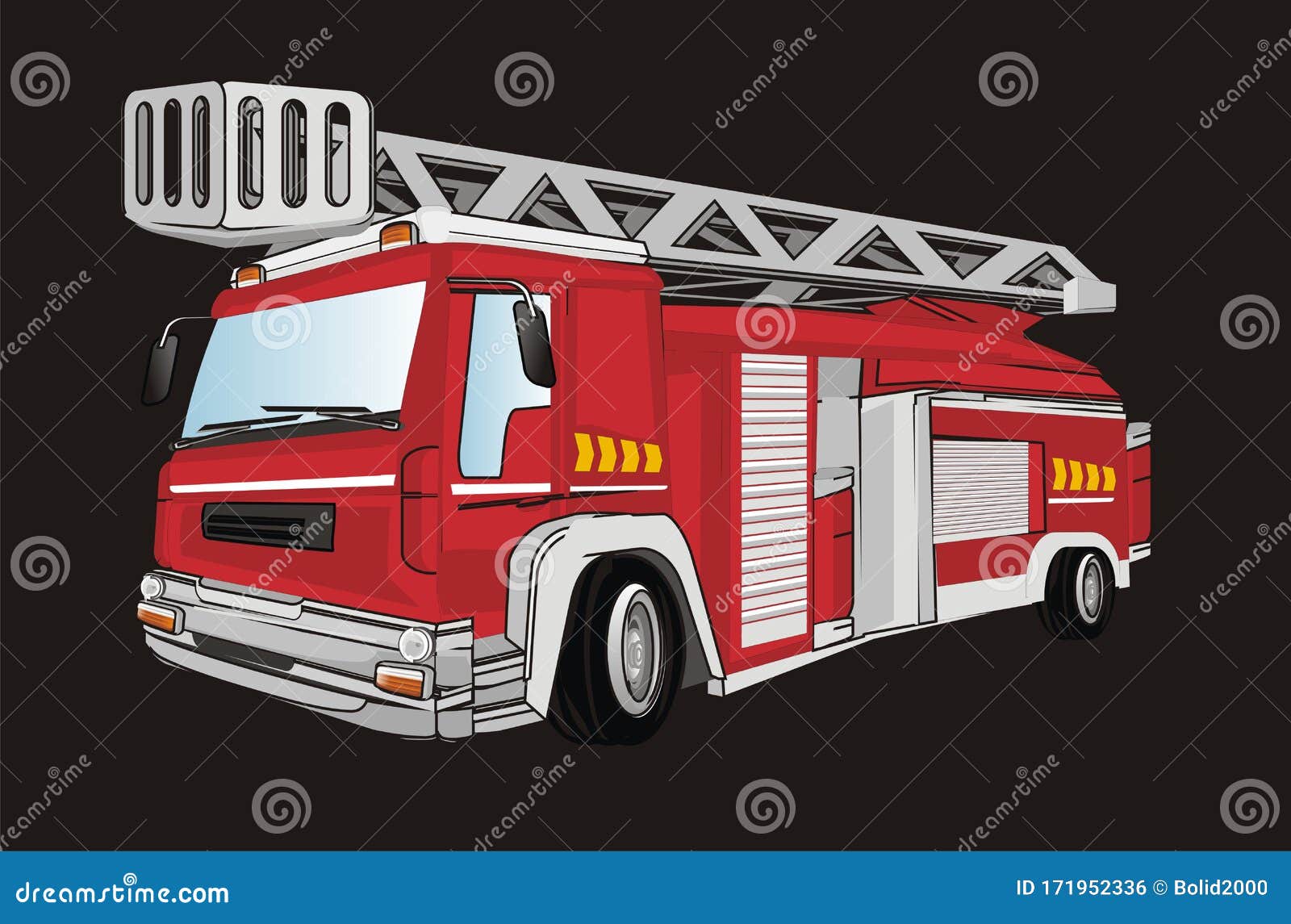 Fire Truck and Black Background Stock Illustration - Illustration of