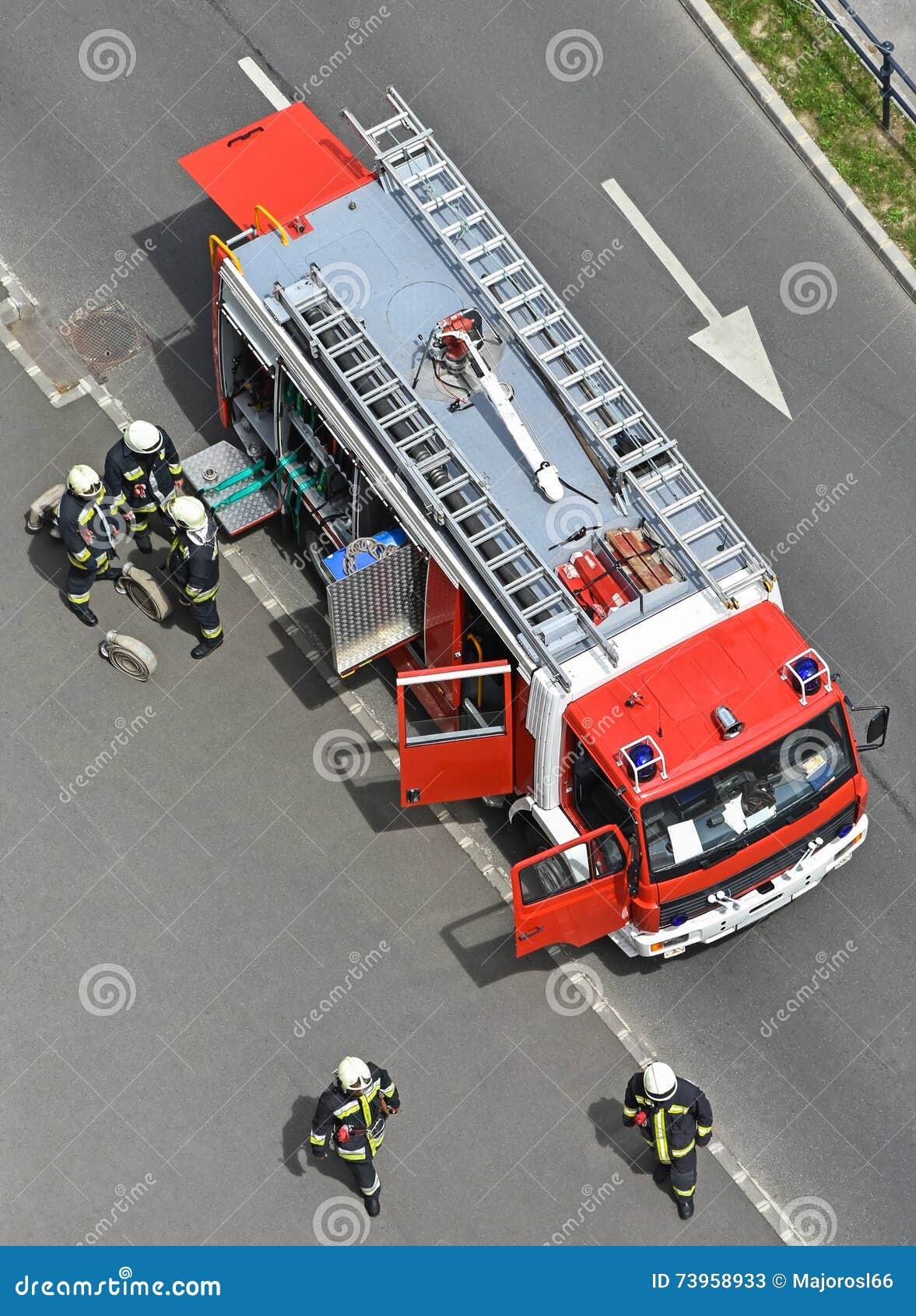 Fire Truck and Firefighters Editorial Stock Photo Image of light