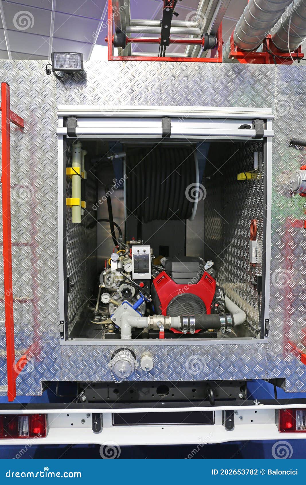 Fire Truck Pump stock photo. Image of responder, pipes - 202653782