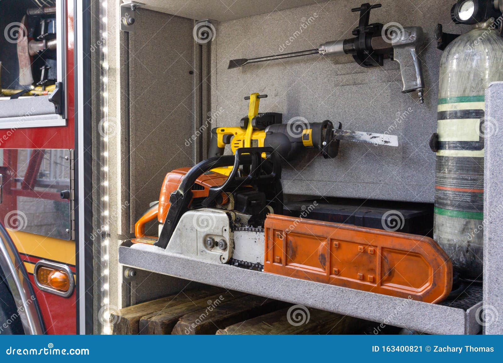 Fire Truck Tool Compartment Open. Stock Image Image of firefighters