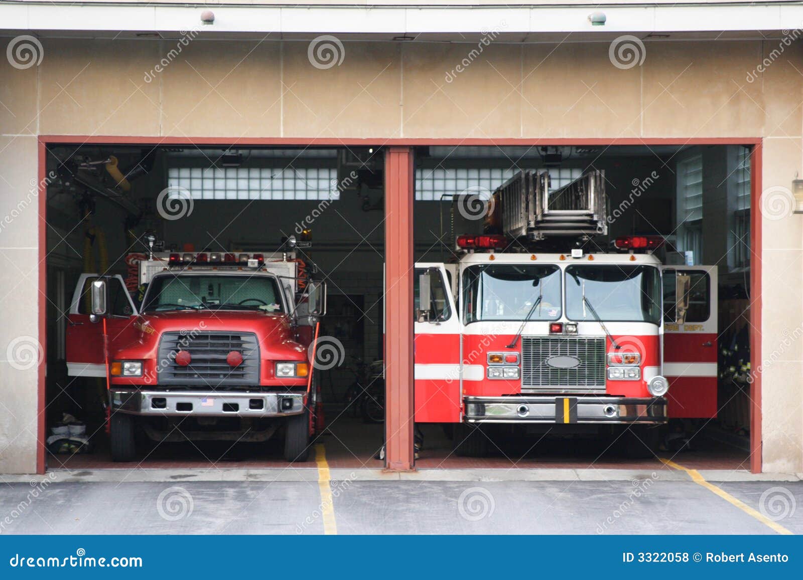 Fire Trucks at the station. Fire Trucks parked in the station waiting for the call