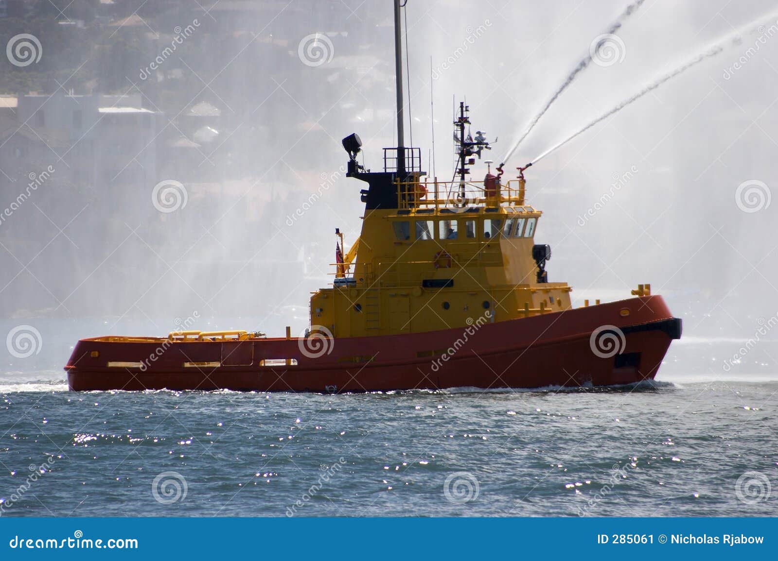 Fire Tug stock image. Image of ocean, jets, fire, vessel - 285061