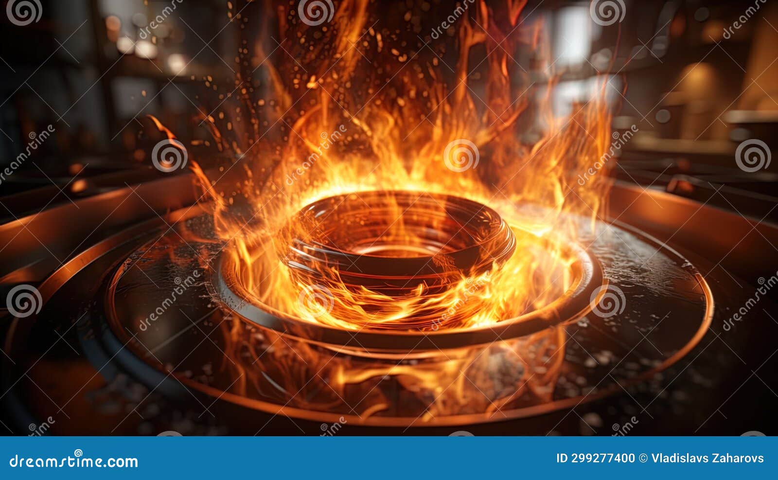 Fire Vortex in a Huge Stove in the Kitchen Stock Illustration