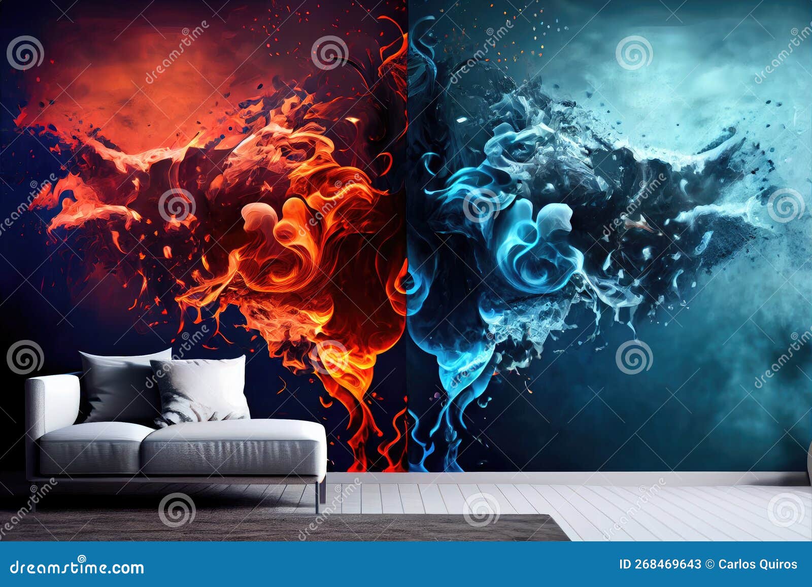 fire vs ice confront wallpaper. ai art generated