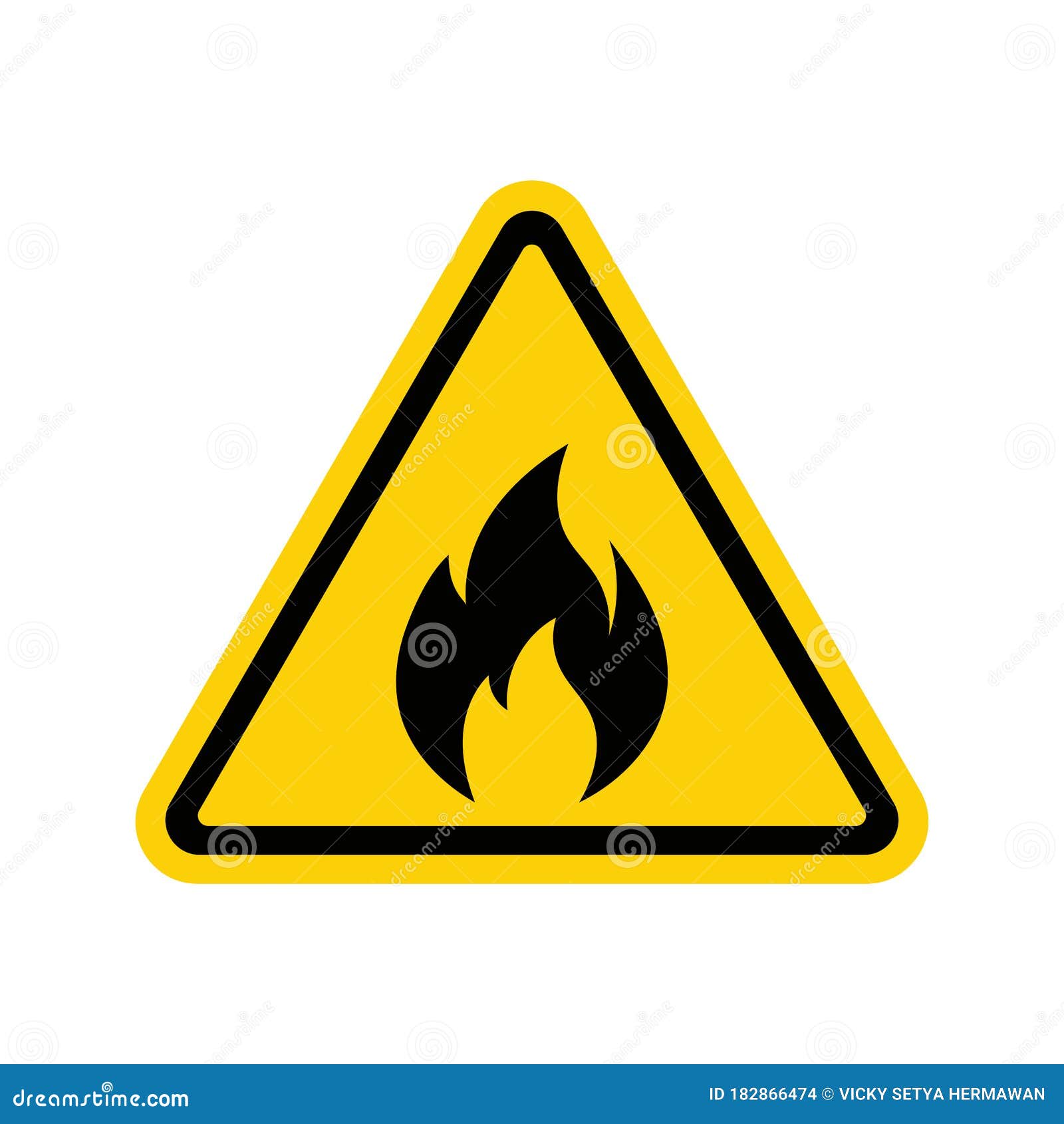 fire warning sign on white. fire warning sign in yellow triangle. flammable, inflammable substances icon. 