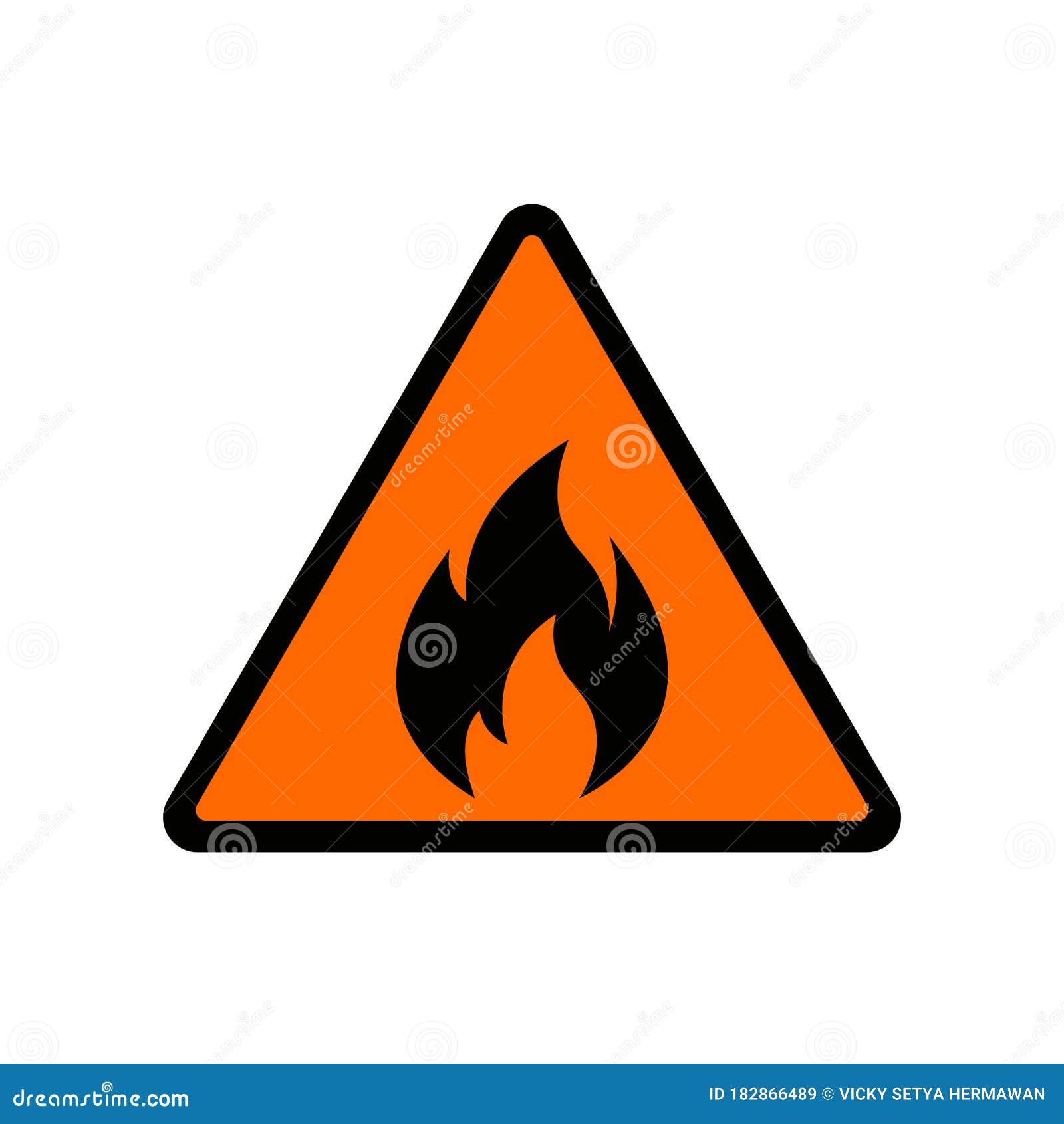 fire warning sign on white. fire warning sign in yellow triangle. flammable, inflammable substances icon. 