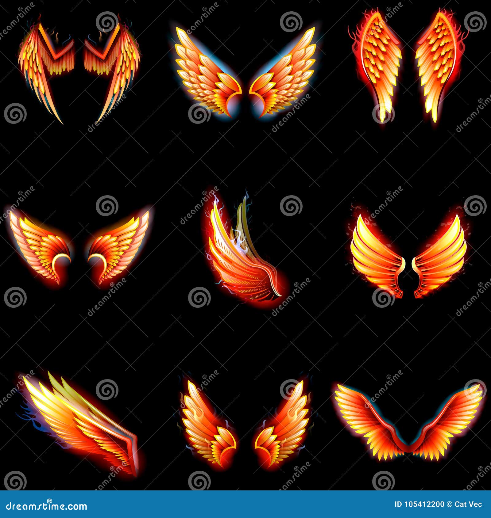 Fire Wings Phoenix Vector Winged Angel Burning Fantasy Bird Fiery