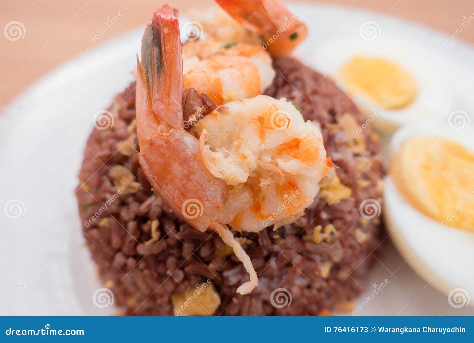 fired brown rice with shrimp, carrot and boiled egg healthy clean food none oil added