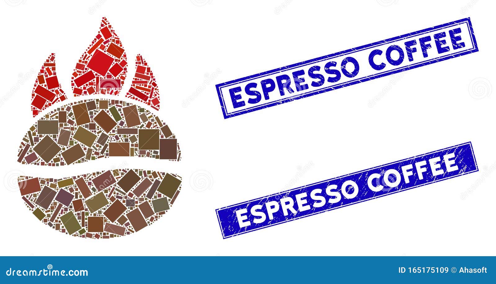 Fired Coffee Bean Mosaic and Distress Rectangle Espresso Coffee Seals