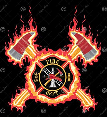 Firefighter Cross with Axes and Flames Stock Vector - Illustration of ...