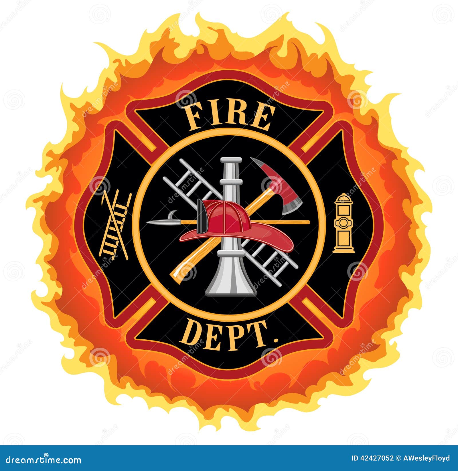 firefighter cross with flames