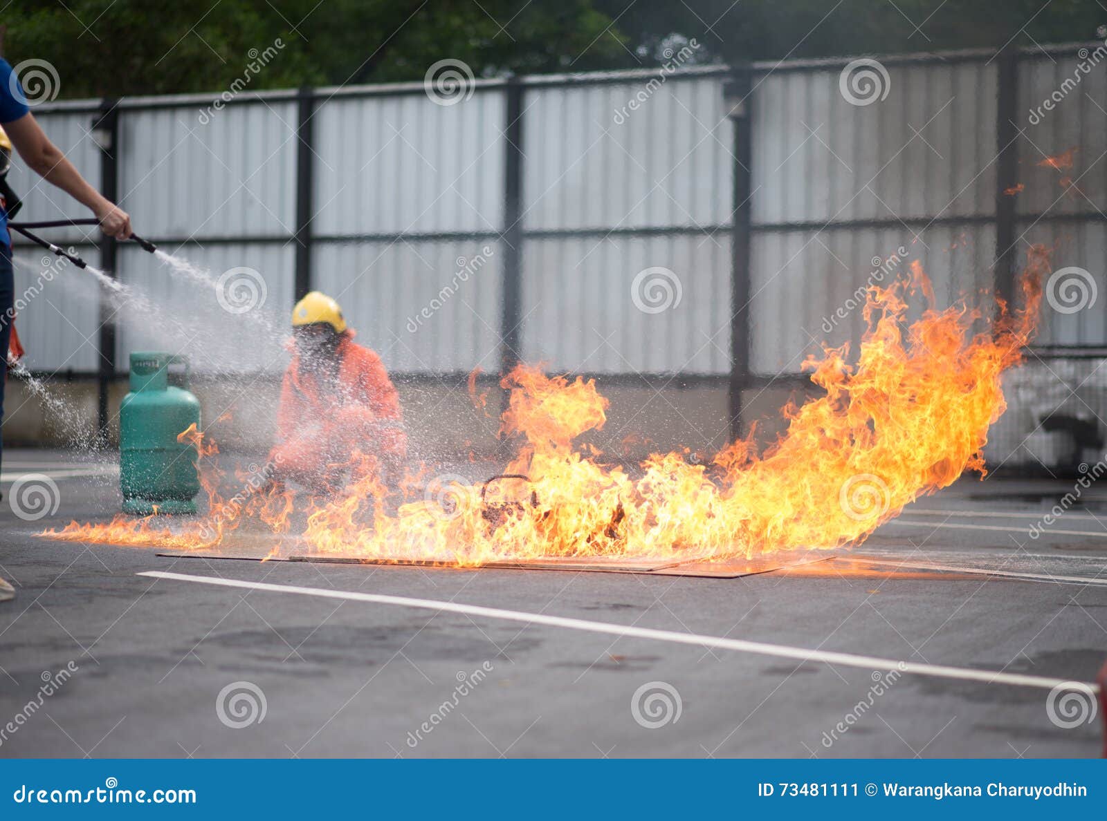 Firefighter Fighting Fire during Training Stock Image Image of flame