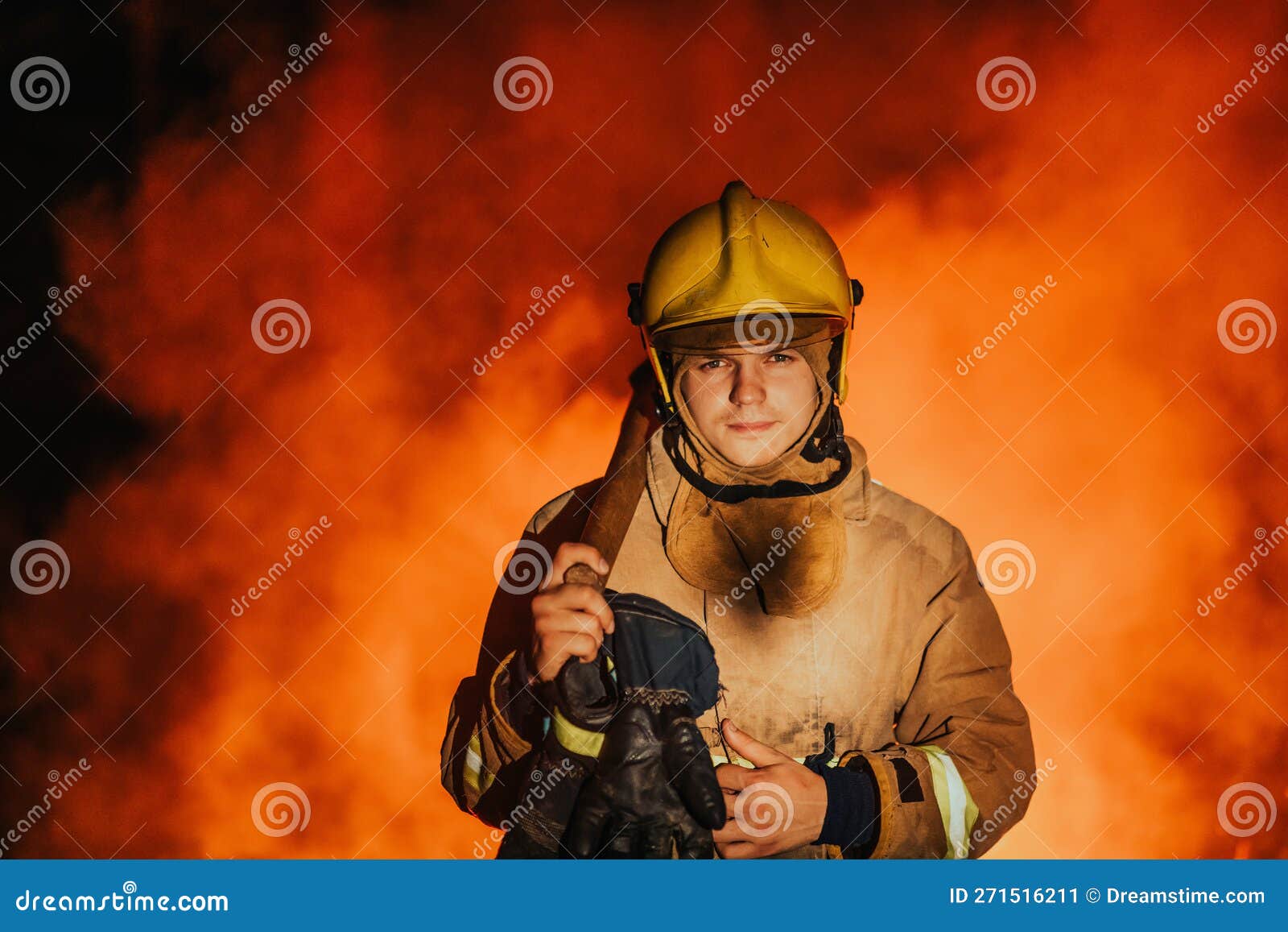 Firefighter at Job. Firefighter in Dangerous Forest Areas Surrounded by