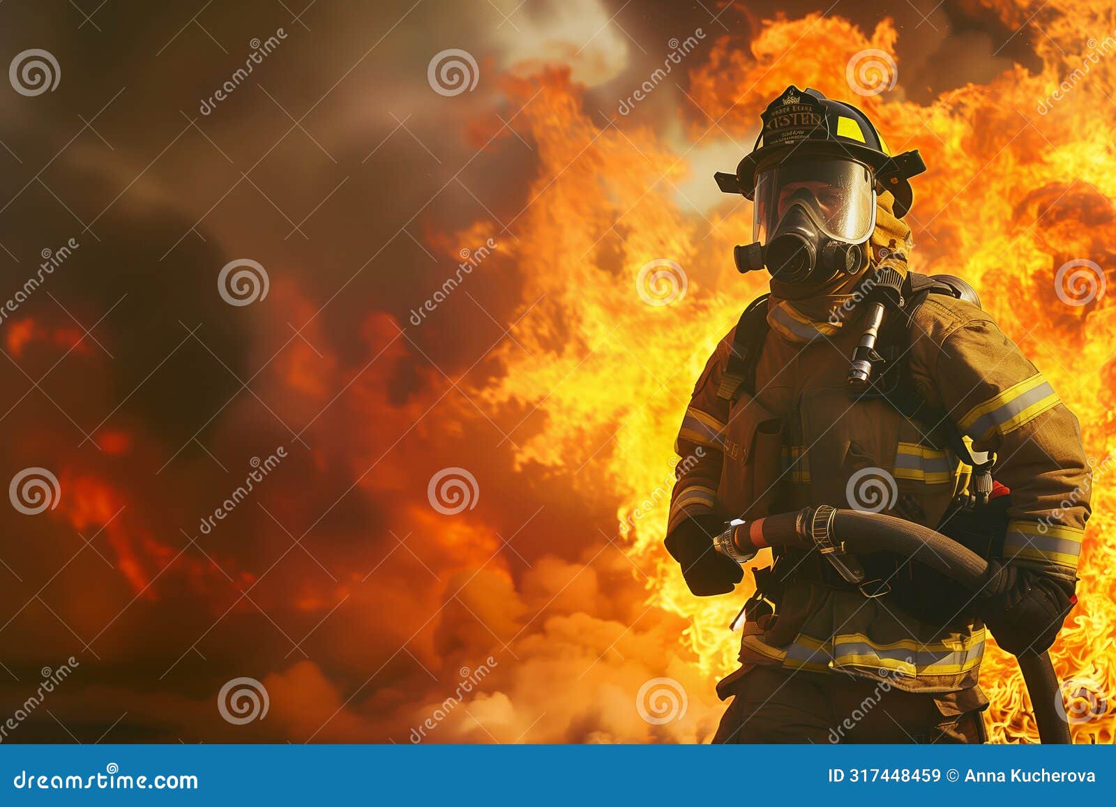 firefighter ready for action in front of a fierce blaze
