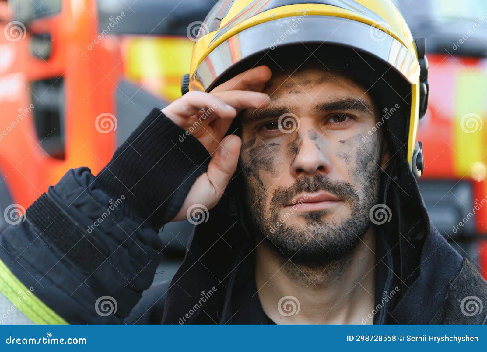 Firefighter Rests after Fighting a House Fire Stock Photo Image of