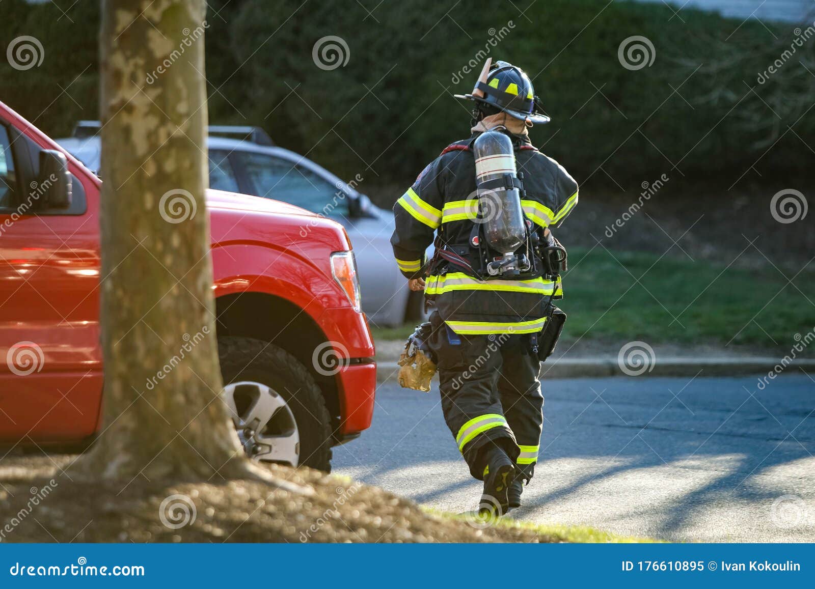 Firefighter at Work with Protective Gear at Day Editorial Image Image