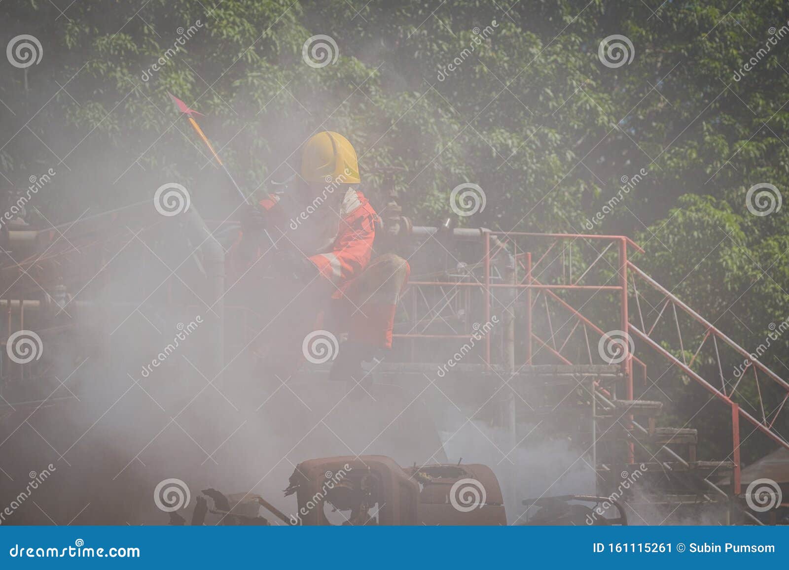 Firefighter are Using Fire Hatchet Job Fire and Rescue Training School
