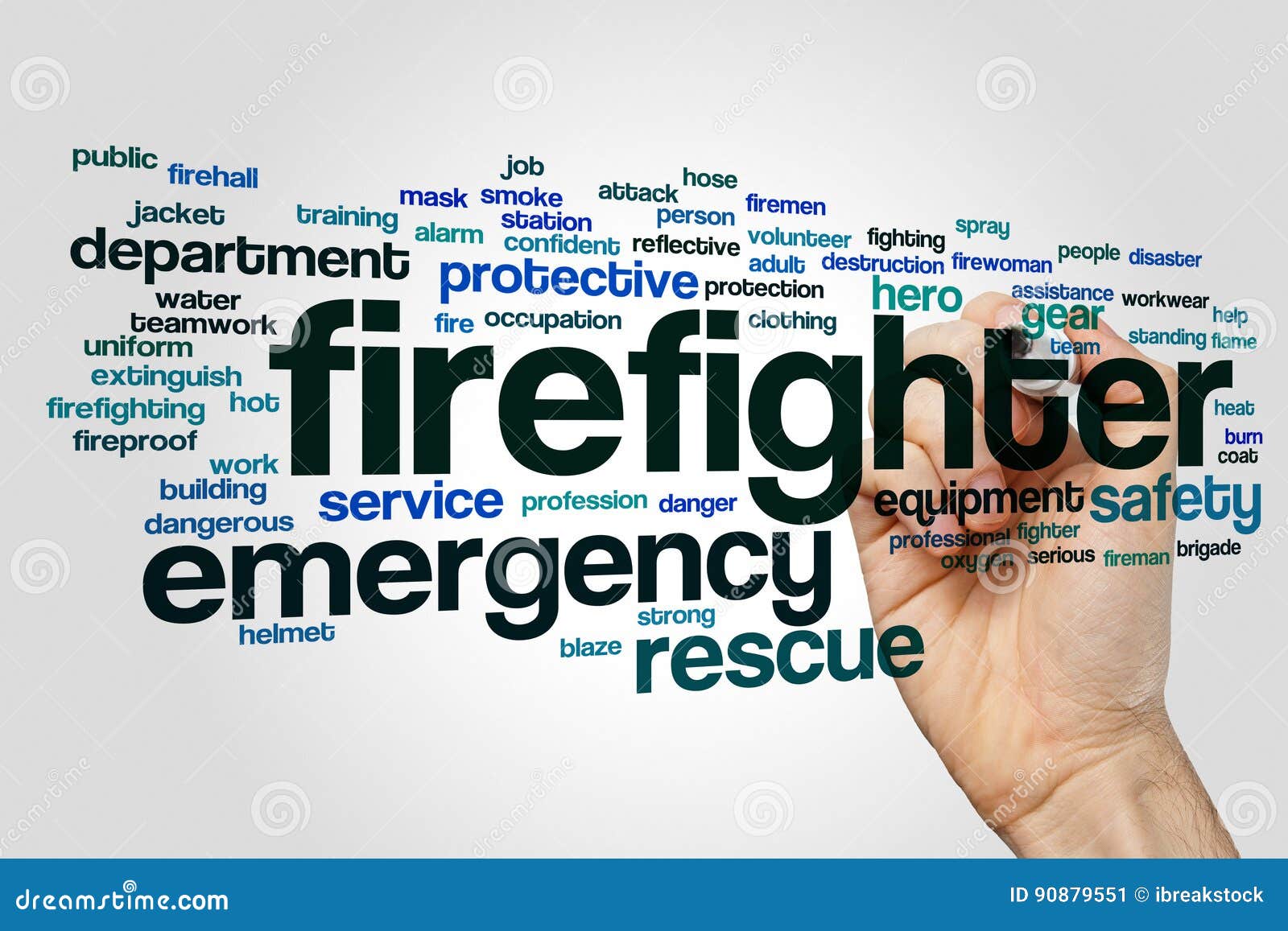 Firefighter Word Cloud Concept on Grey Background Stock Image Image of hose, burn 90879551