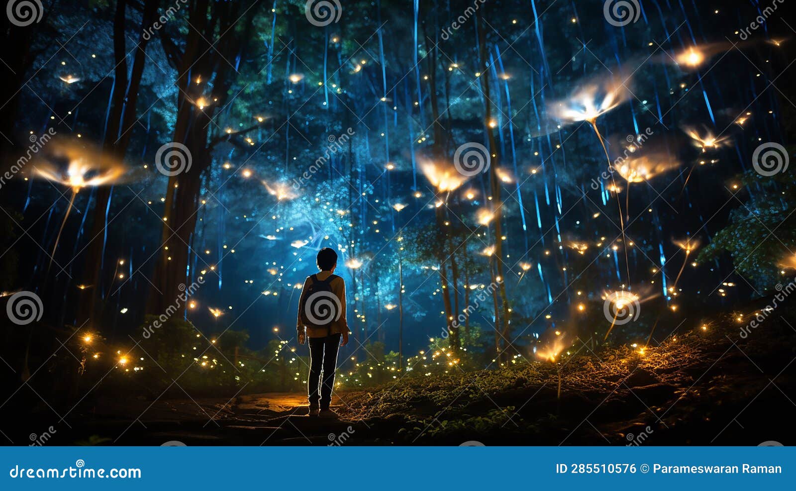 firefly flying in the night time