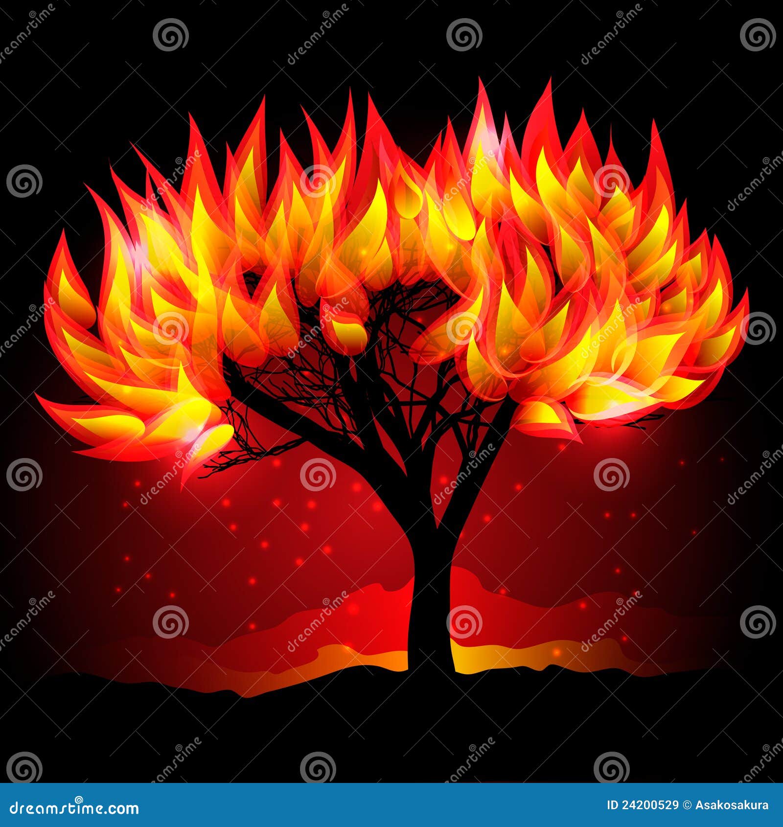 Fireing tree in the night stock vector. Illustration of pattern 24200529