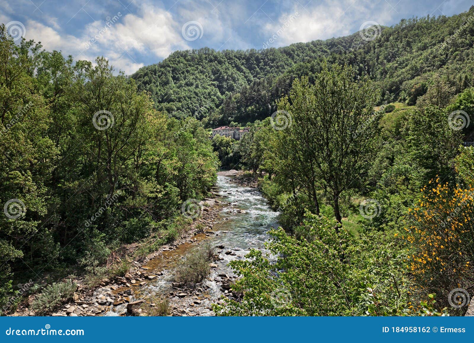 firenzuola, florence, tuscany, italy: landscape of the the forest on apennine mountains with the santerno river