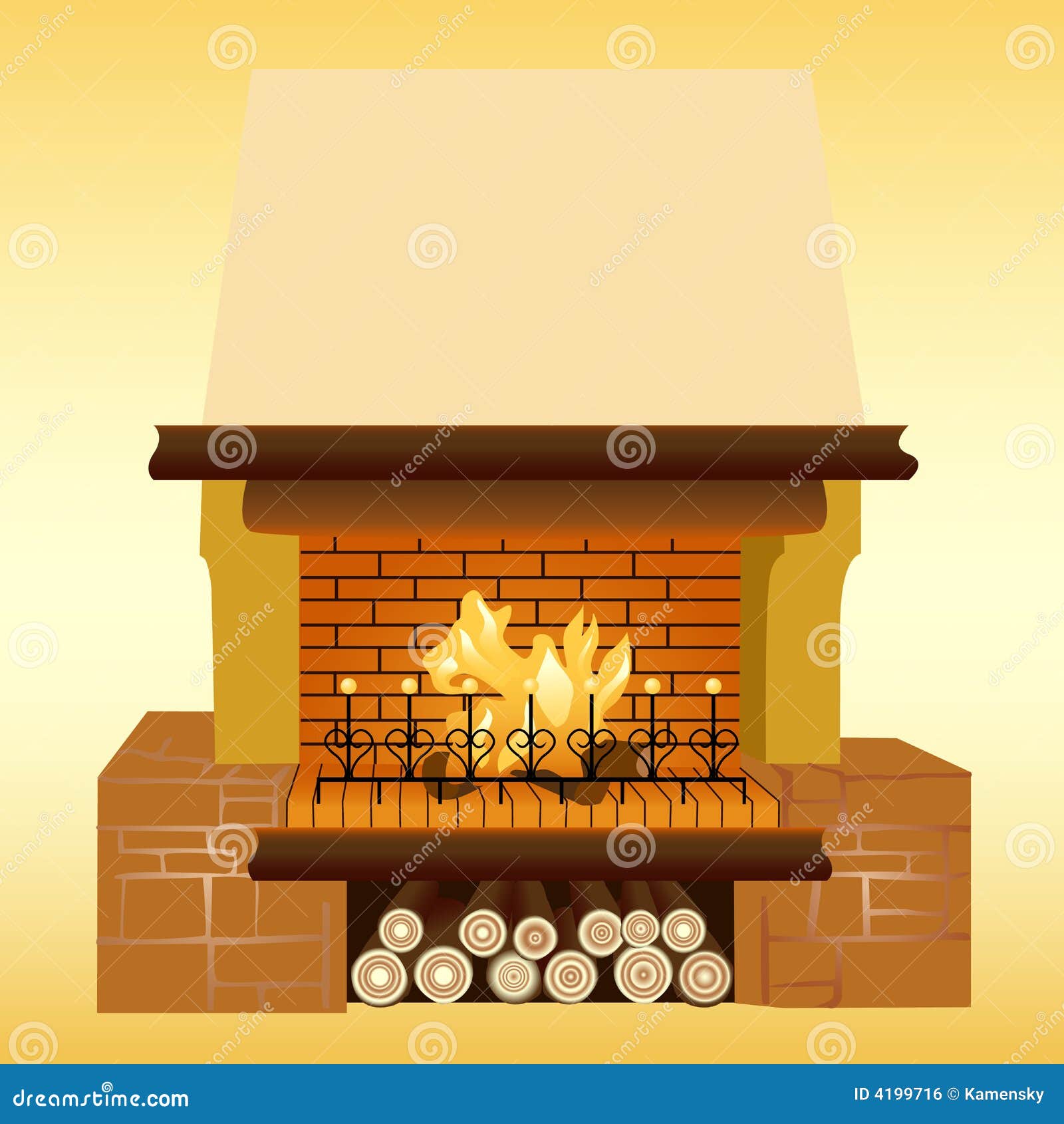 Fireplace stock vector. Illustration of brick, glowing - 4199716