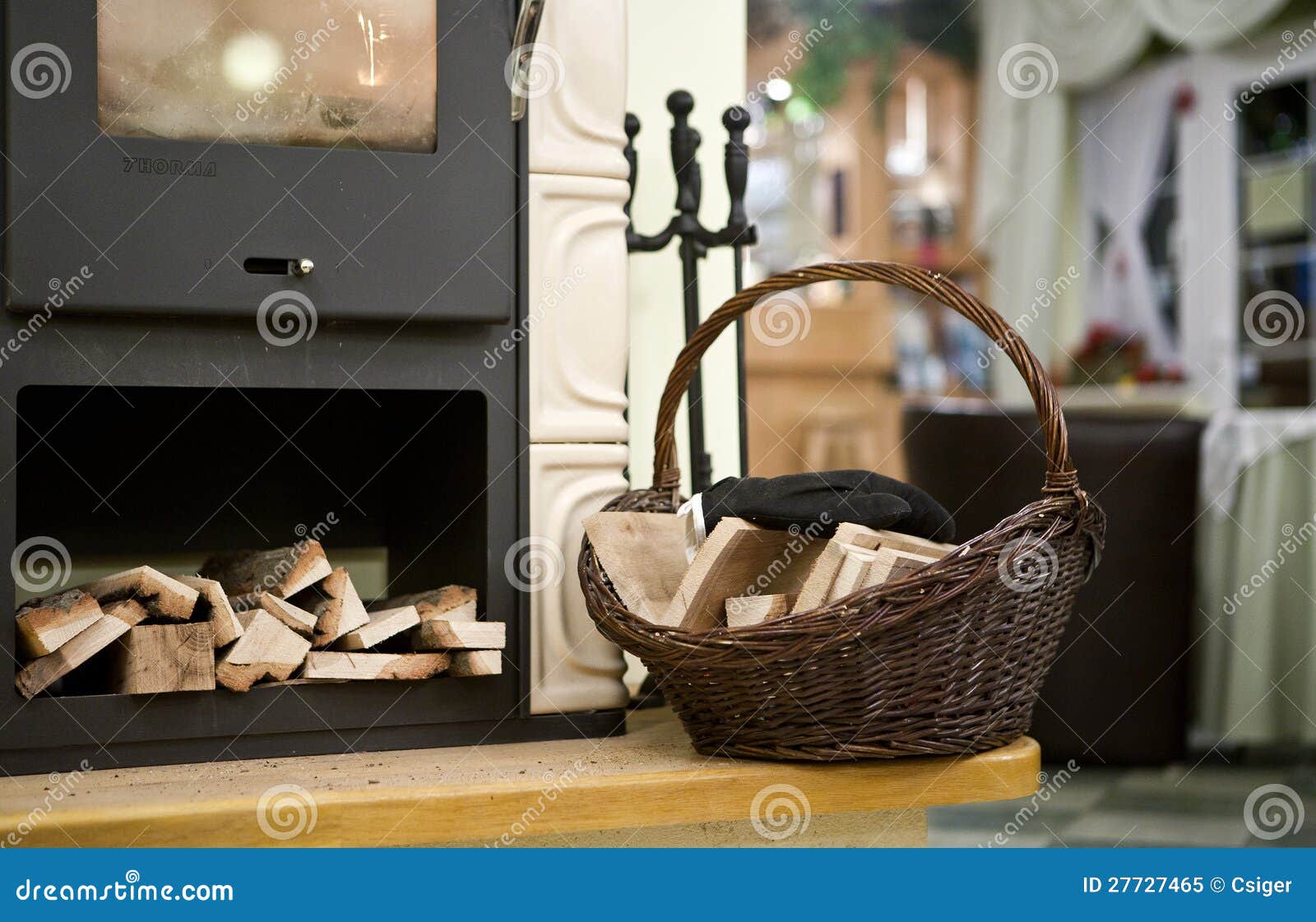 Fireplace and basket stock image. Image of basket, house 27727465