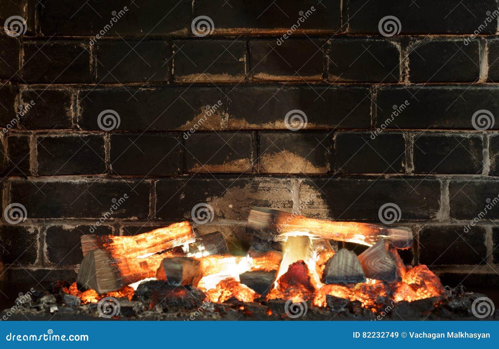 Fireplace, Bricks Wall. Fireplace Background. Sooty Bricks Stock Image