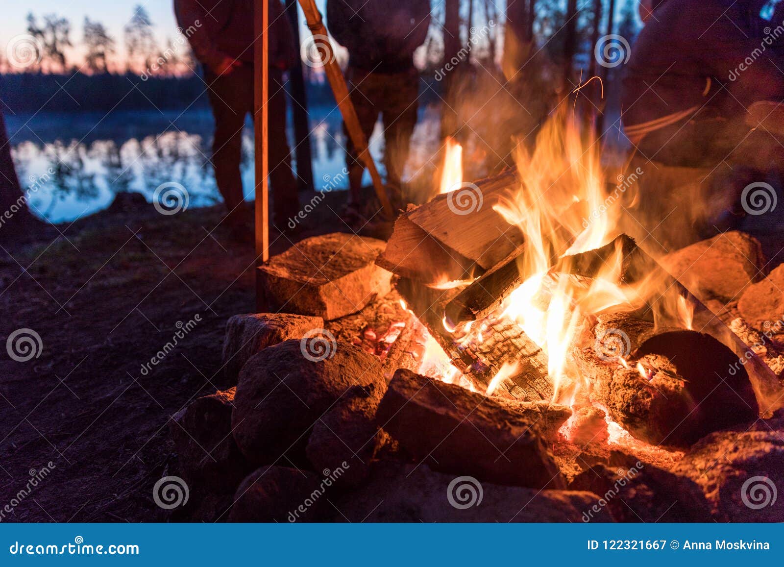 Fireplace in Camping Near Lake Stock Image Image of energy, blaze
